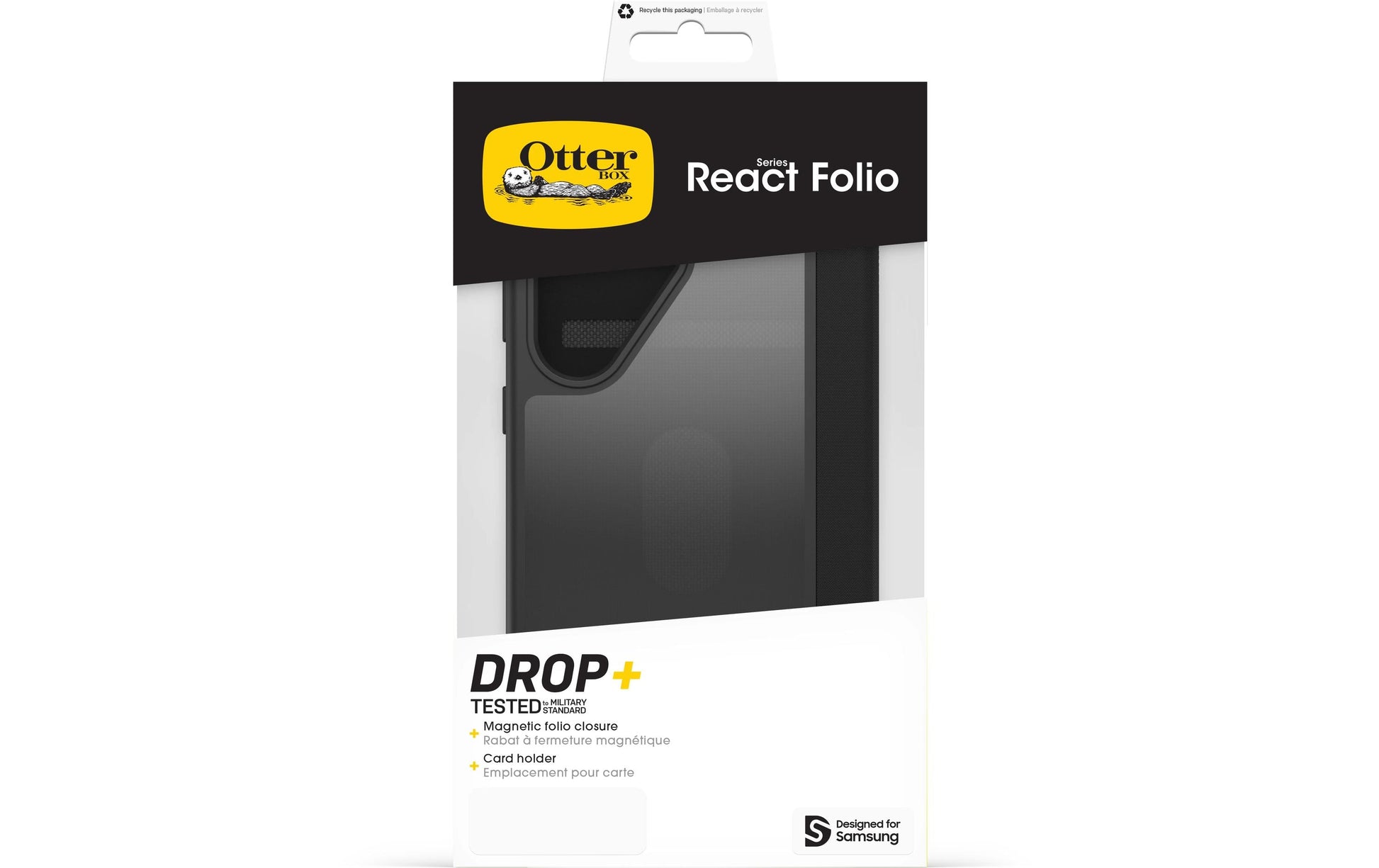 OtterBox Booklet-Hülle React Folio – für Samsung Galaxy S25 Ultra – schwarz – mit Kartenfach