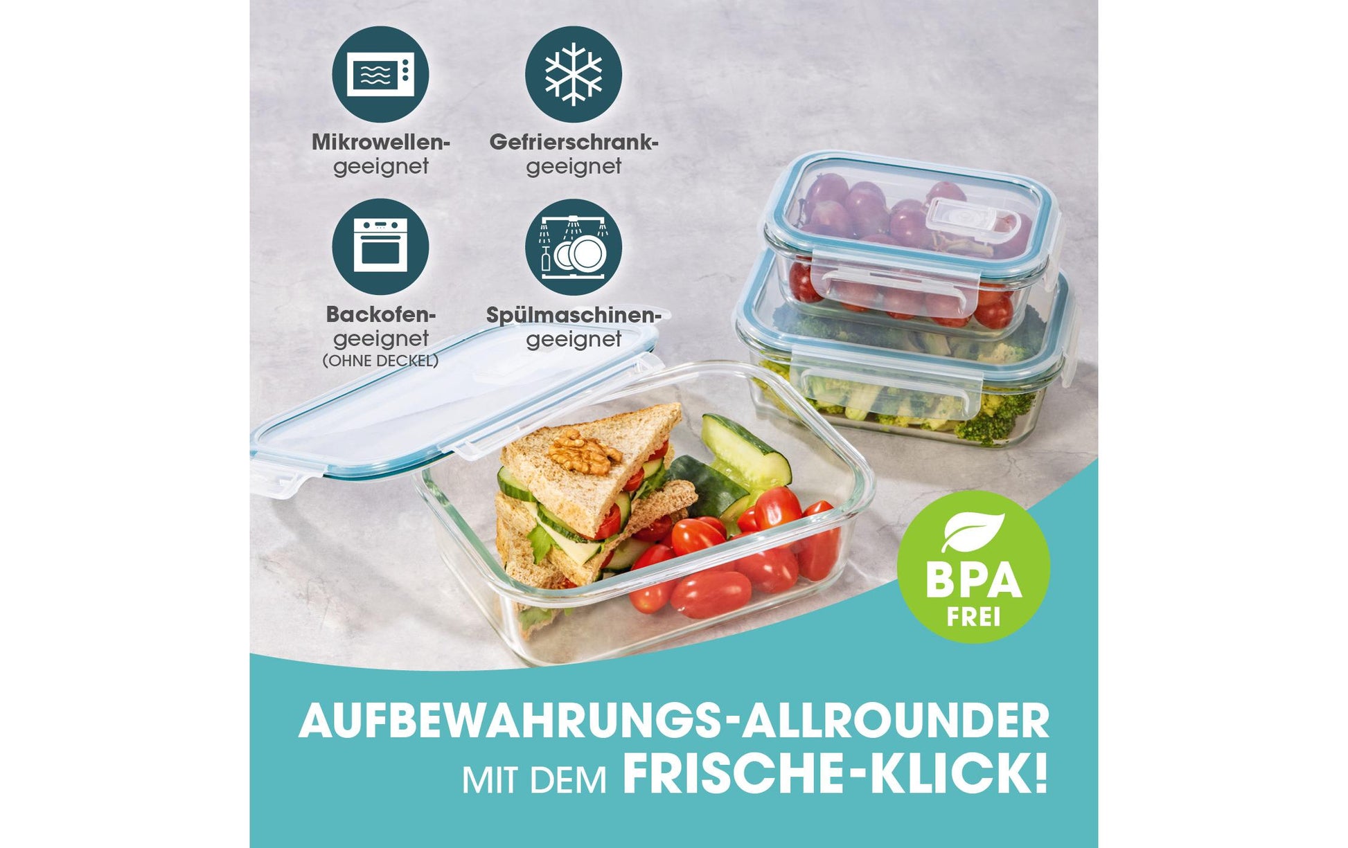 Gourmetmaxx 3-teiliges Vorratsbehälter-Set, 2,1 l, Glas/Polypropylen (PP)/Silikon, Transparent