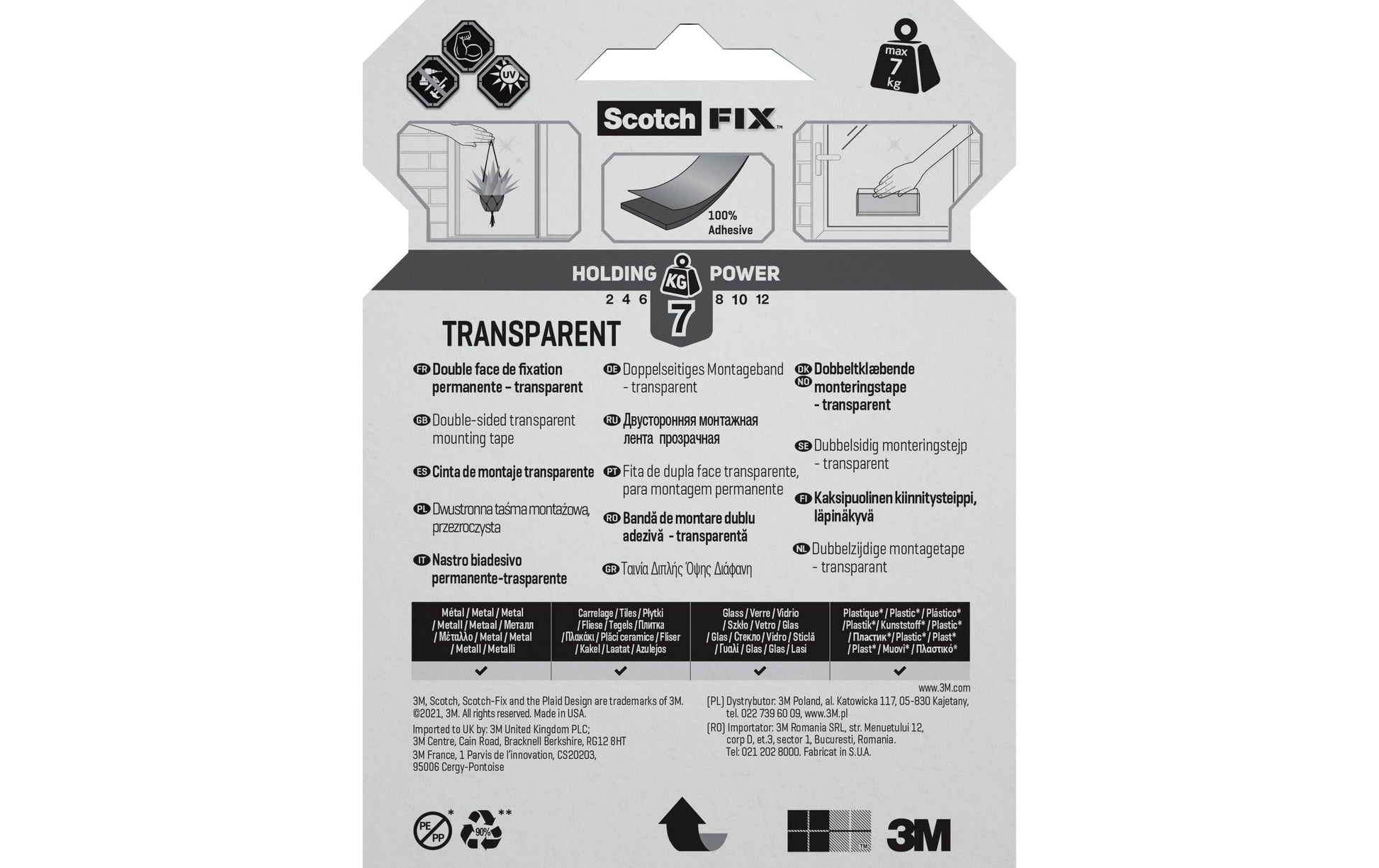 3M Montageband – 19 mm × 1,5 m, Transparent, UV-beständig