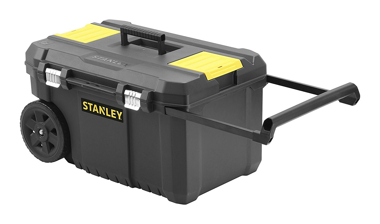 Stanley STST1-80150 Werkzeugbox 50 l – leer, Teleskopgriff, 2 Rollen, schwarz, B 344 × H 404 × T 665 mm
