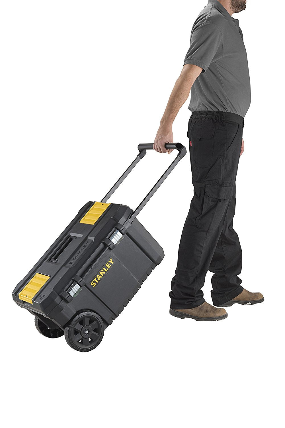 Stanley STST1-80150 Werkzeugbox 50 l – leer, Teleskopgriff, 2 Rollen, schwarz, B 344 × H 404 × T 665 mm