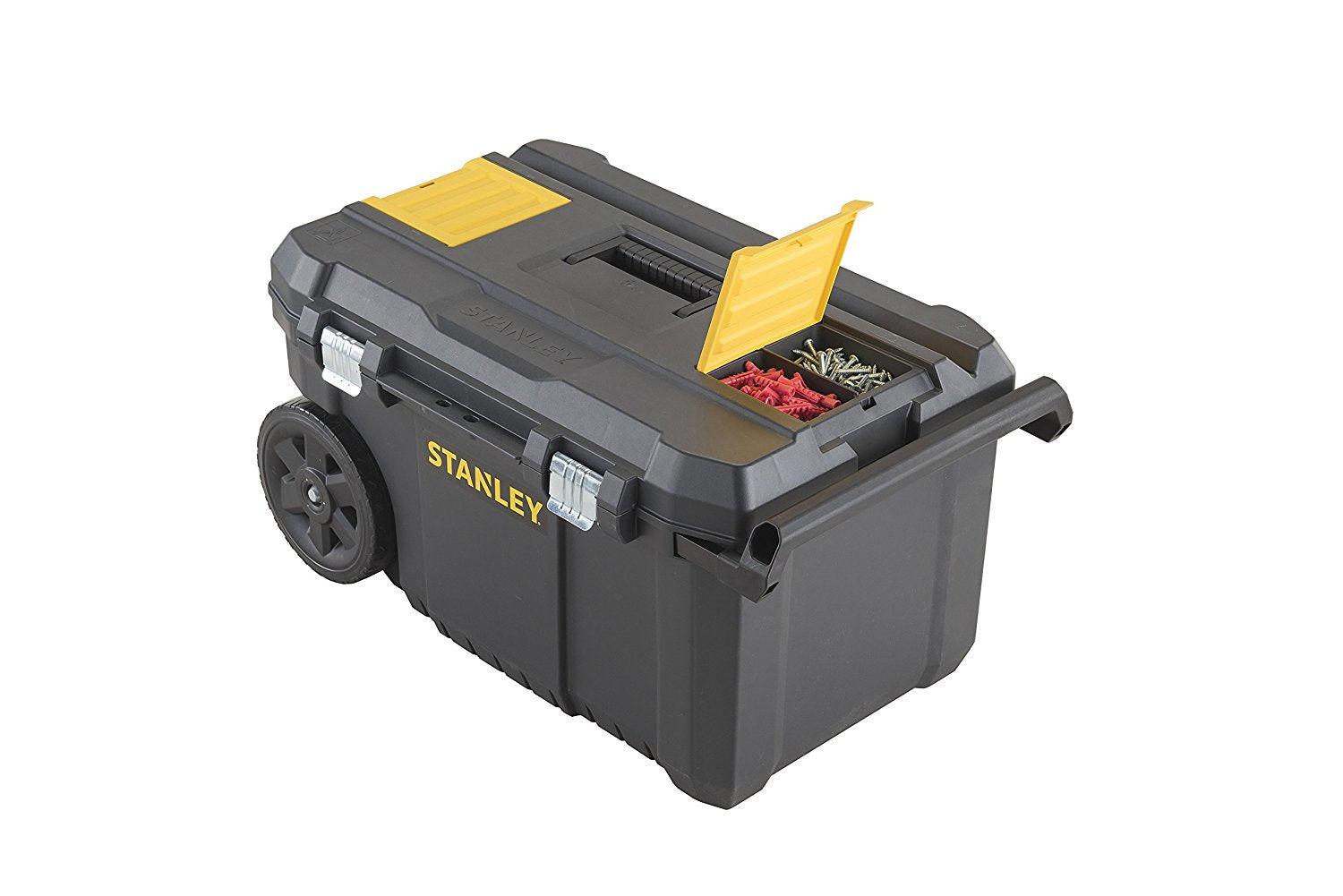 Stanley STST1-80150 Werkzeugbox 50 l – leer, Teleskopgriff, 2 Rollen, schwarz, B 344 × H 404 × T 665 mm