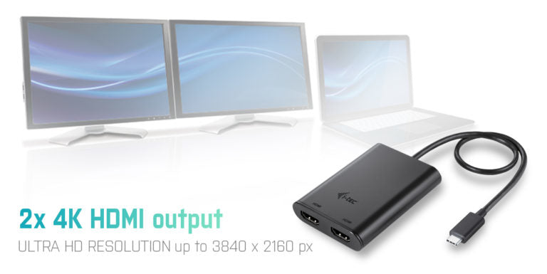 i-tec USB-C Multi-Monitor-Adapter USB-C zu 2× HDMI – 4K (3840 × 2160), USB 3.2 Gen 1 (5 Gbit/s), 0,3 m