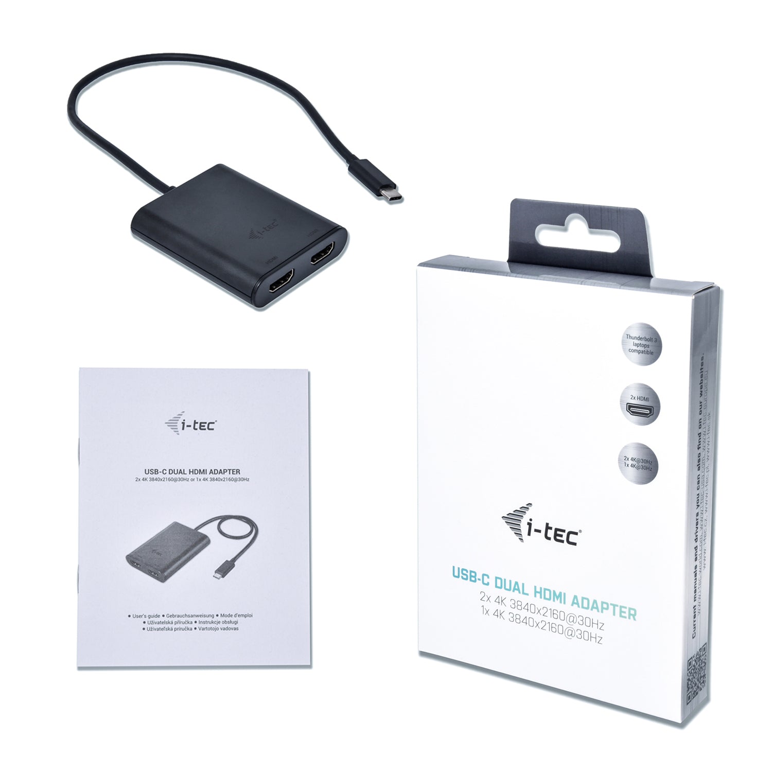 i-tec USB-C Multi-Monitor-Adapter USB-C zu 2× HDMI – 4K (3840 × 2160), USB 3.2 Gen 1 (5 Gbit/s), 0,3 m