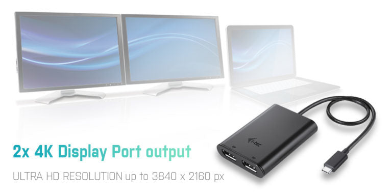 i-tec USB-C zu 2× DisplayPort Adapter – 4K (3840 × 2160), 0,3 m – für Windows/Mac/Linux