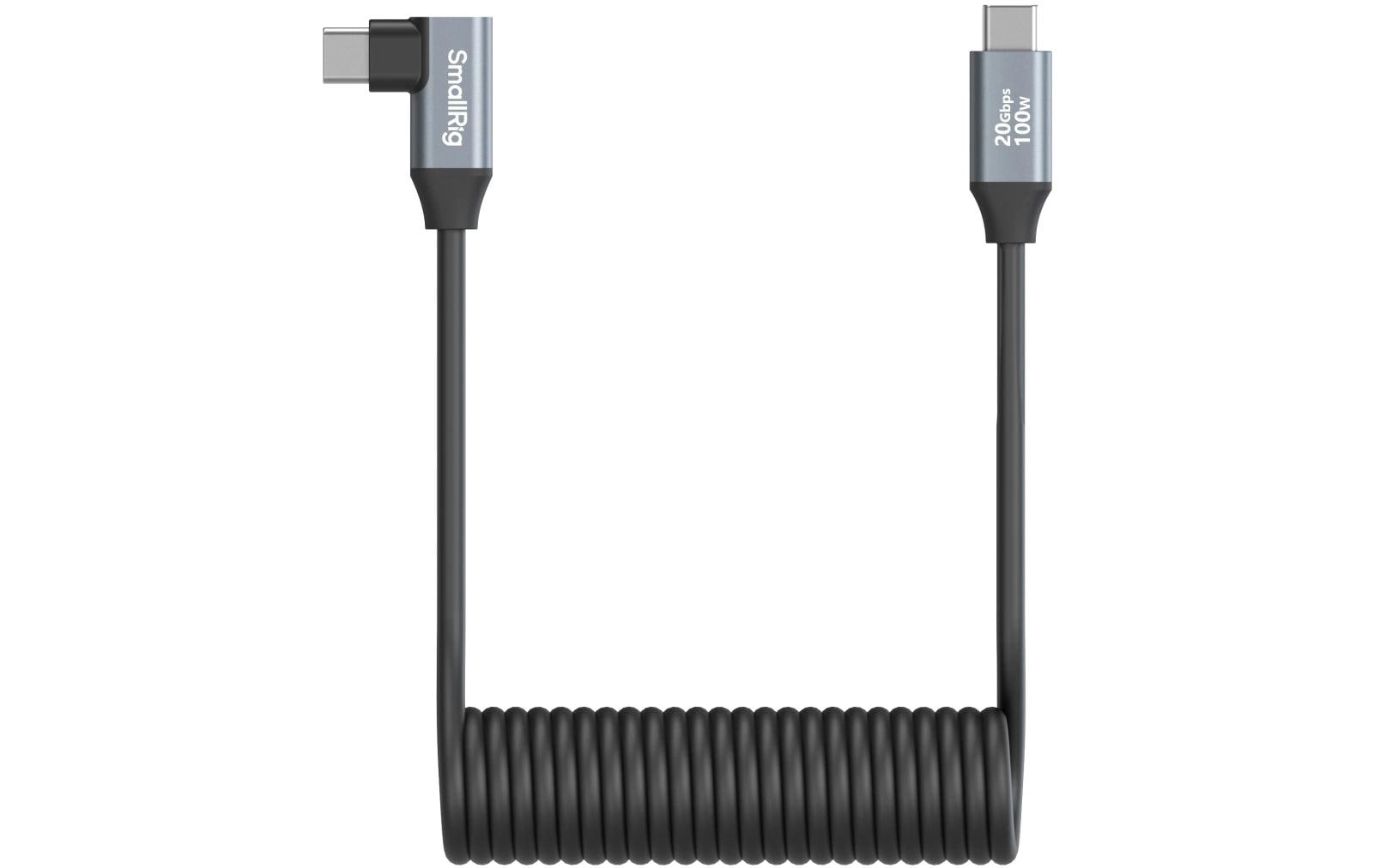 SmallRig USB-C auf USB-C Kabel – USB 3.2 Gen1 5 Gbit/s, 100 W PD, 3,5 m, gerade/abgewinkelt, Spiralkabel