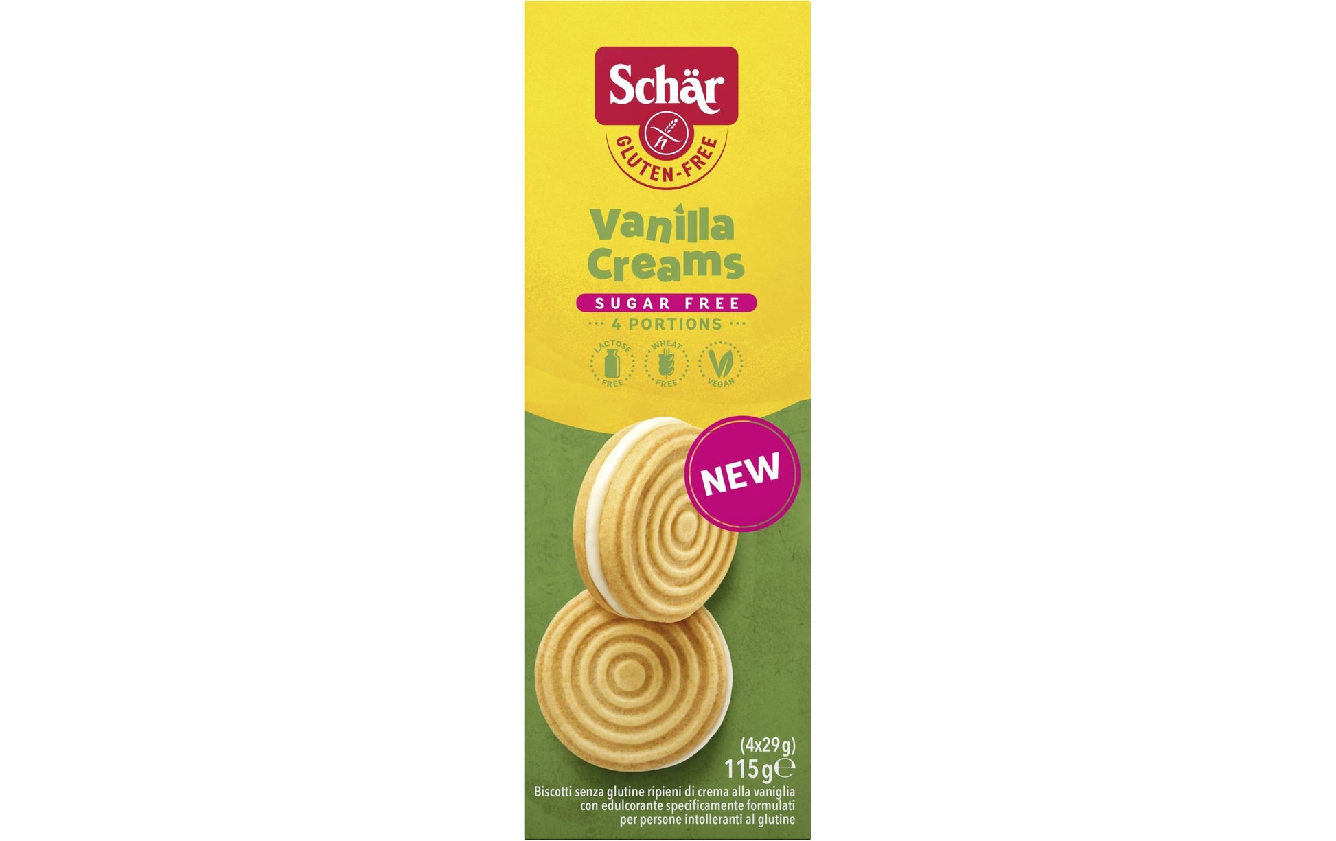 Dr.schär Dr. Schär Vanilla Creams Guetzli – Vanille, zuckerfrei, glutenfrei – 115 g