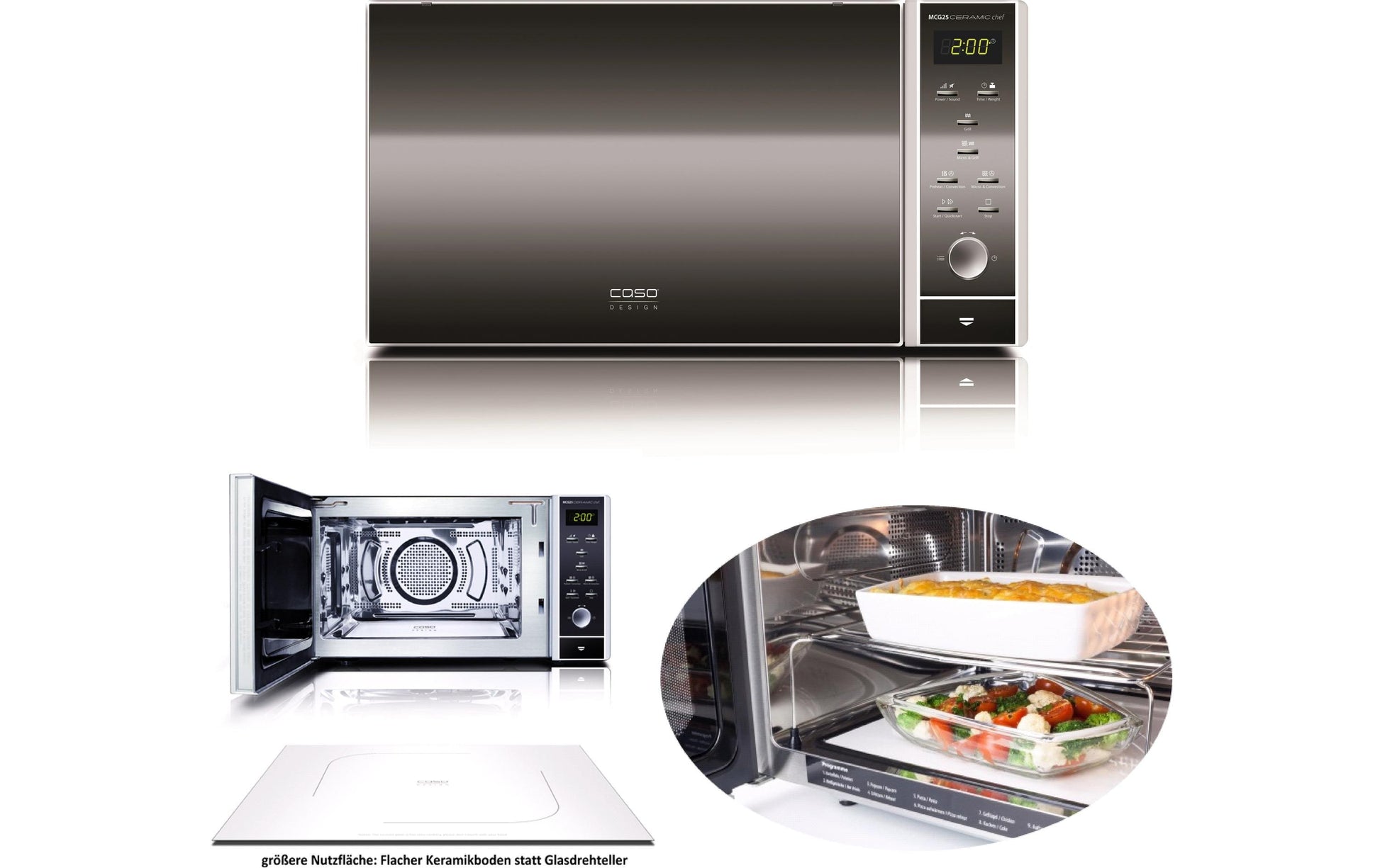 Caso Kombi-Mikrowelle MCG 25 Ceramic Chef – 25 l, Grill & Heissluft, 900 W – Schwarz
