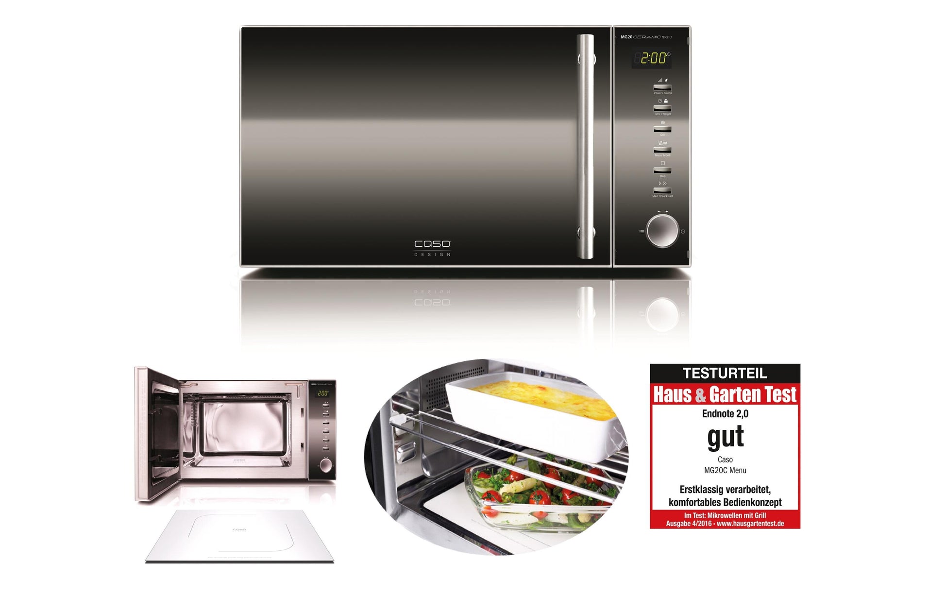 Caso Grill-Mikrowelle MG20 Ceramic Menu – 20 l, Grill, 800 W – Schwarz