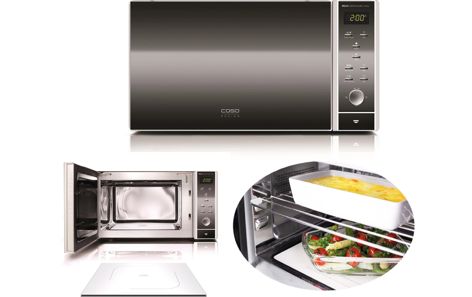 Caso Grill-Mikrowelle MG25 Ceramic Menu – 25 l, Grill, 900 W – Schwarz/Edelstahl