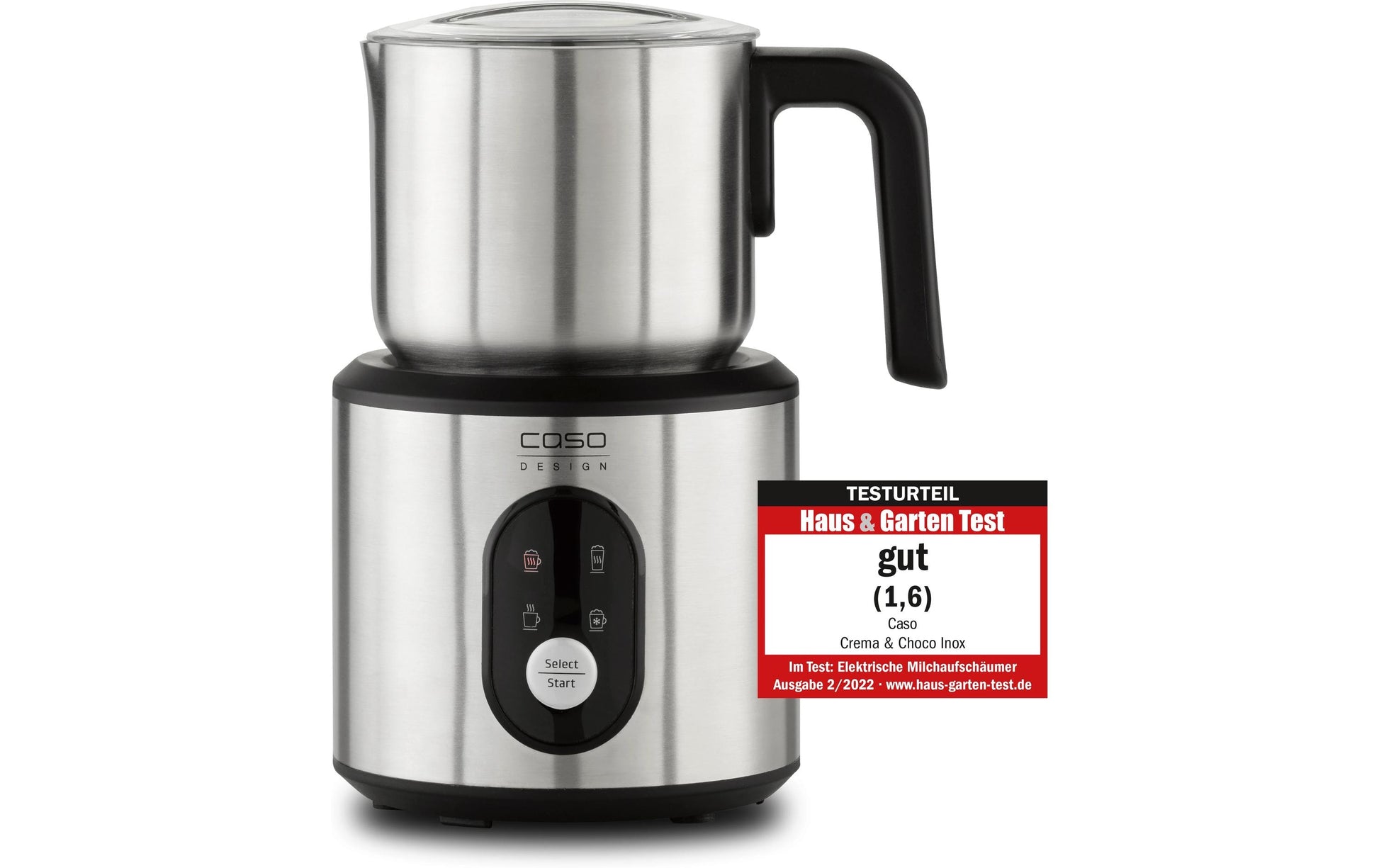 Caso Milchaufschäumer Crema & Choco – 350 ml, 500 W, heiss – silber/edelstahl