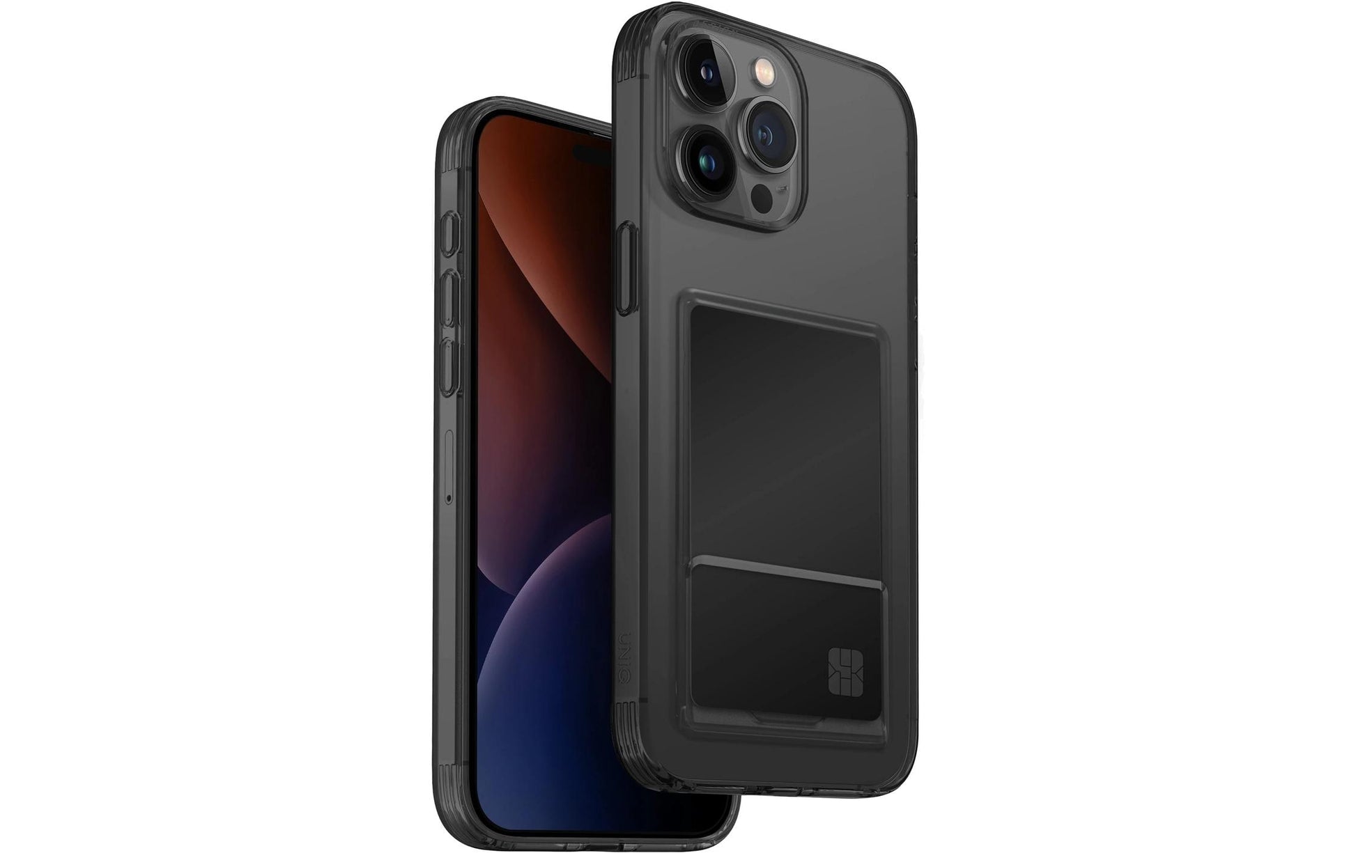 Uniq Air Fender Hybrid Backcover – für Apple iPhone 15 Pro, mit Kartenfach, TPU, grau, bis 2,5 m sturzsicher