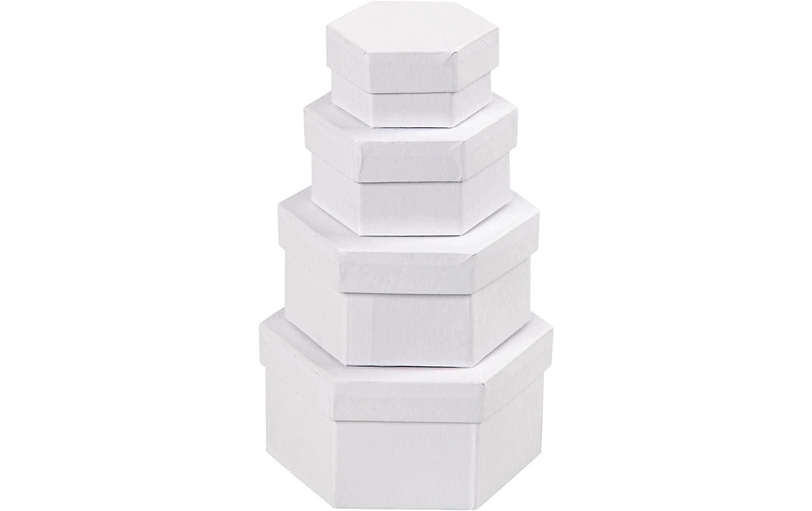 Creativ Company Pappschachtel sechseckig, weiss, 7 cm, Set à 4