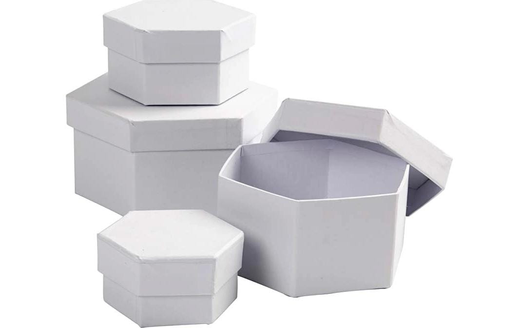 Creativ Company Pappschachtel sechseckig, weiss, 7 cm, Set à 4