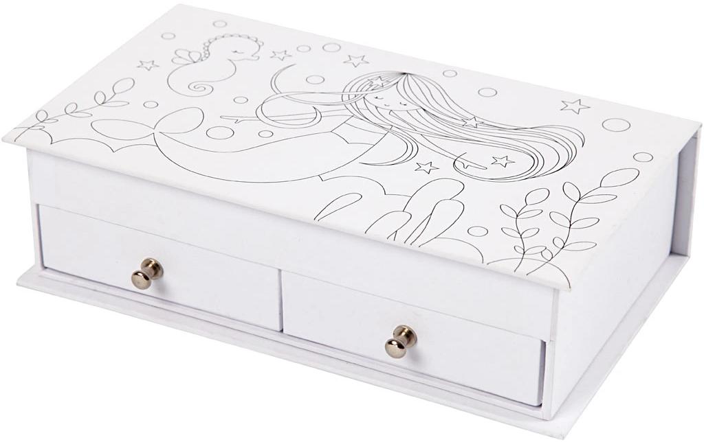Creativ Company Schmuckkästchen, Karton, Weiss, 18 × 5 × 10,5 cm, Eckig