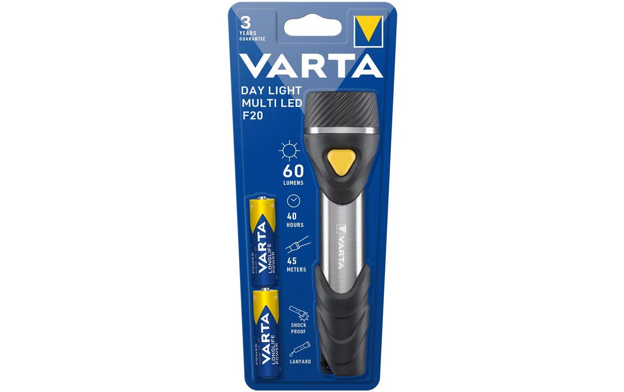 Varta Taschenlampe Day Light F20 – 60 lm, 45 m, Batteriebetrieb (2× AA) – Schwarz