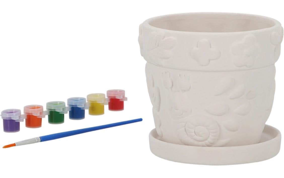 Esschert Design Bastelset – Blumentopf Insekten – 12,9×11,9 cm – 6 Farben, Pinsel