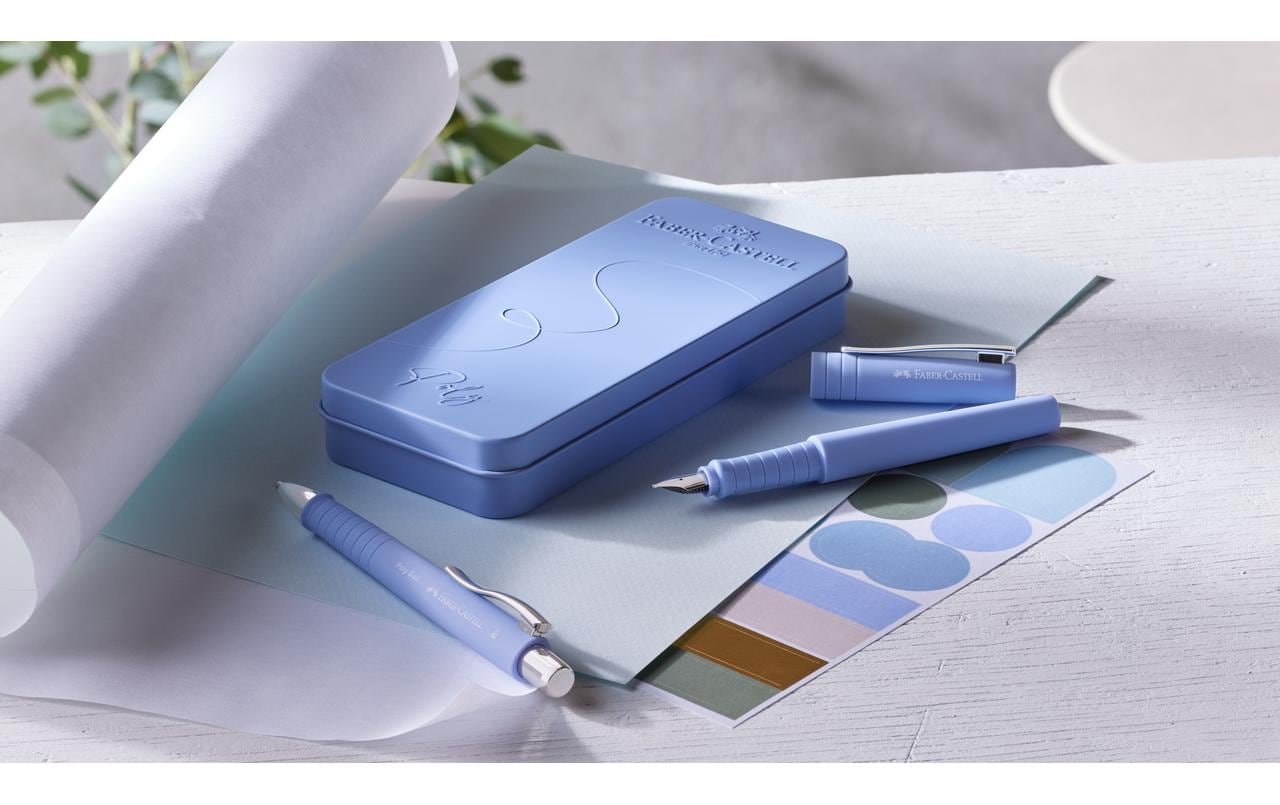 Faber-Castell POLY Schreibgeräte-Set – Kugelschreiber + Füllfederhalter B – Blau – 3-teilig
