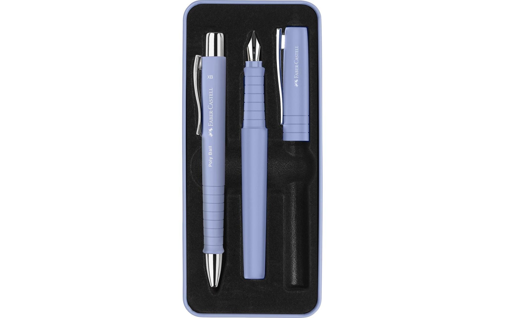 Faber-Castell POLY Schreibgeräte-Set – Kugelschreiber + Füllfederhalter B – Blau – 3-teilig