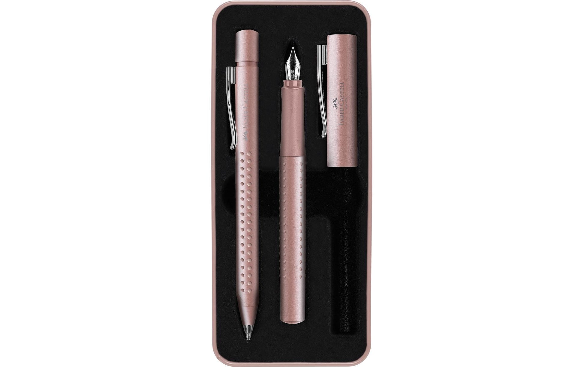 Faber-Castell Grip 2011 – Federspitze B – für Rechts- & Linkshänder – Roségold, Blau – 2er Set