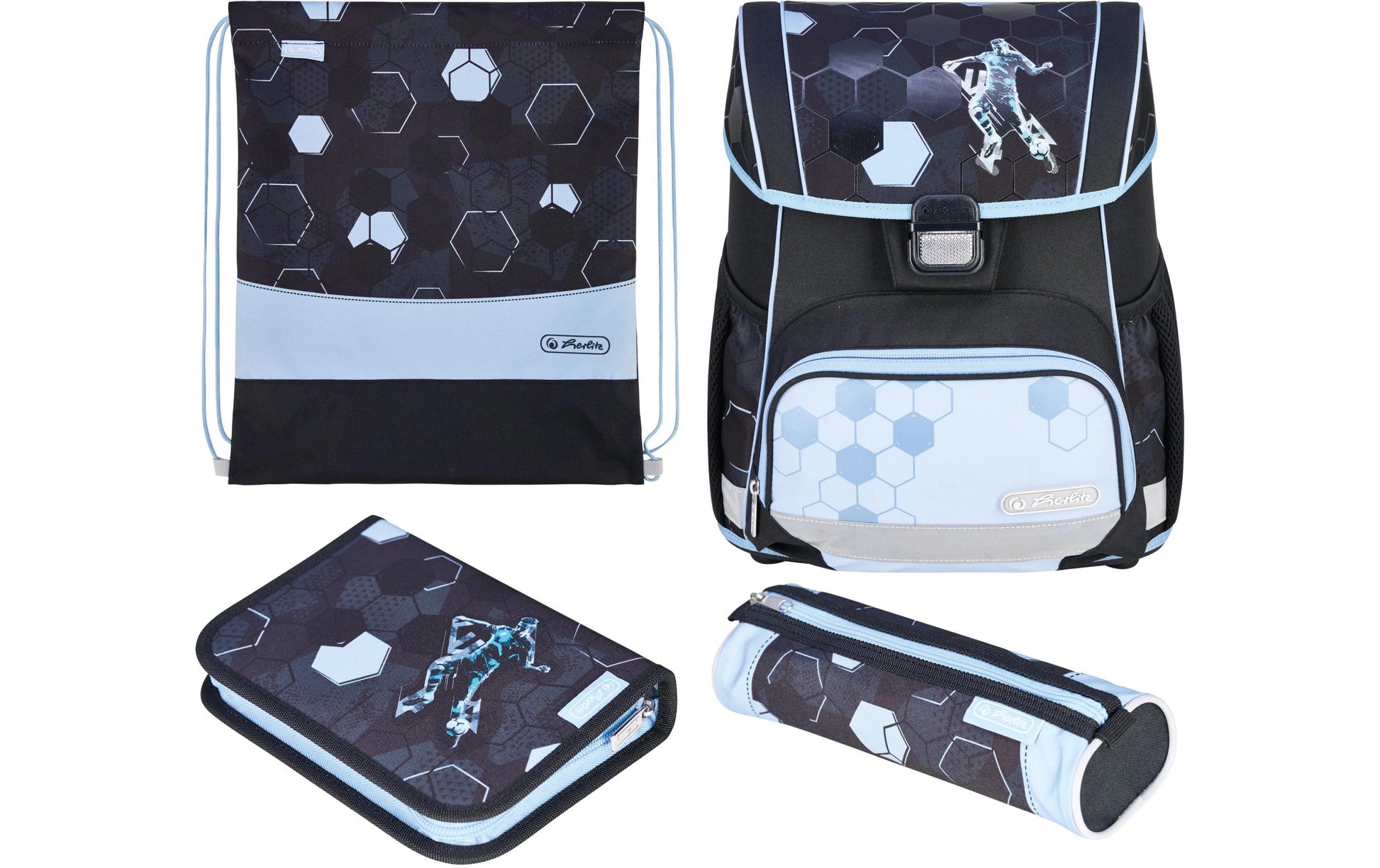 Herlitz Loop Plus – Schulrucksack-Set 4-teilig, Fussball, 17 l, 31×37×22 cm