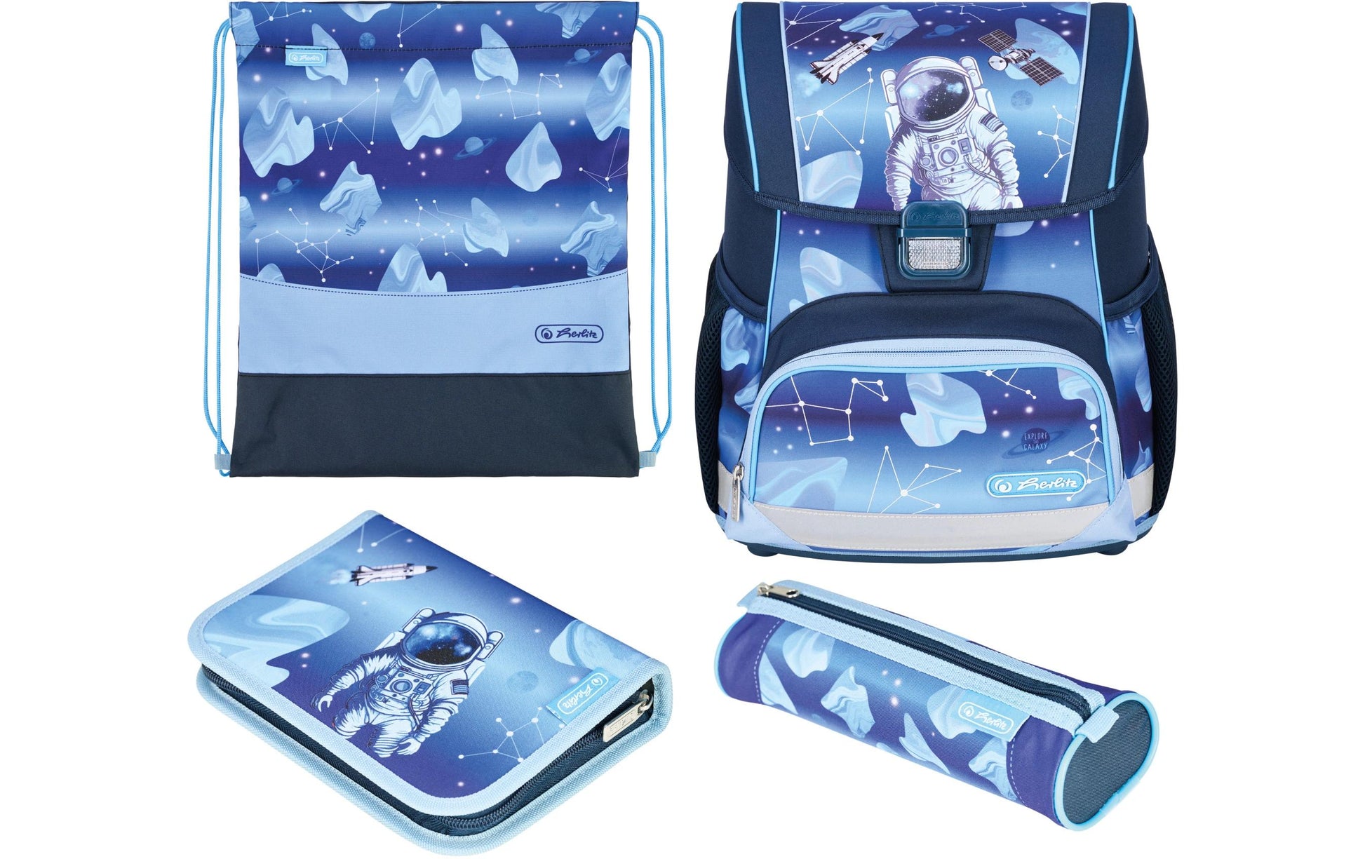 Herlitz Loop Plus Cosmic – Schulrucksack-Set 4-teilig, Astronaut, 17 l, 31×37×22 cm
