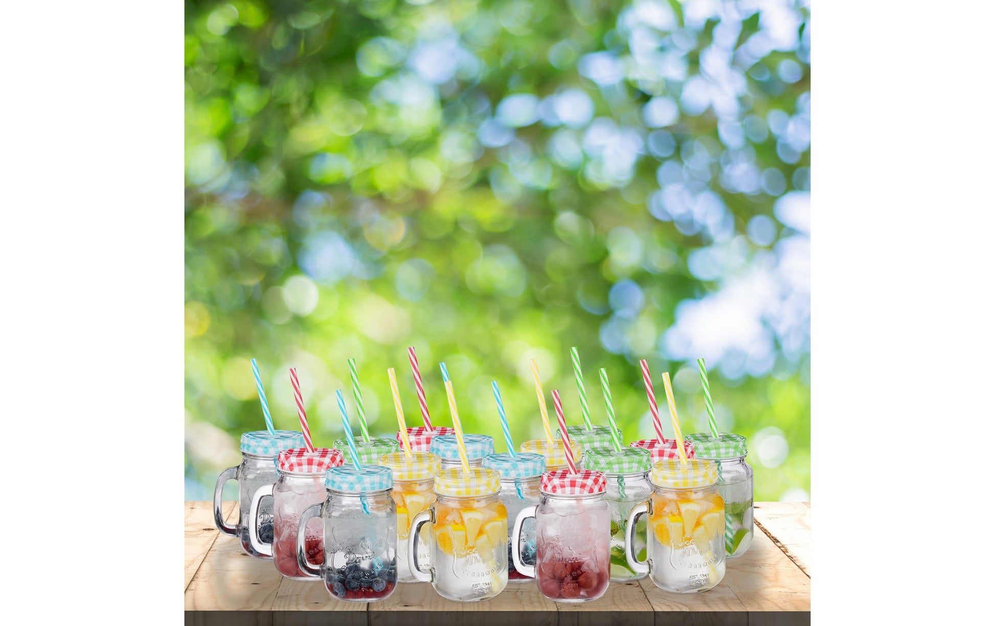 Relaxdays Trinkglas Summer – 16er Set, 500 ml, Glas, Mehrfarbig