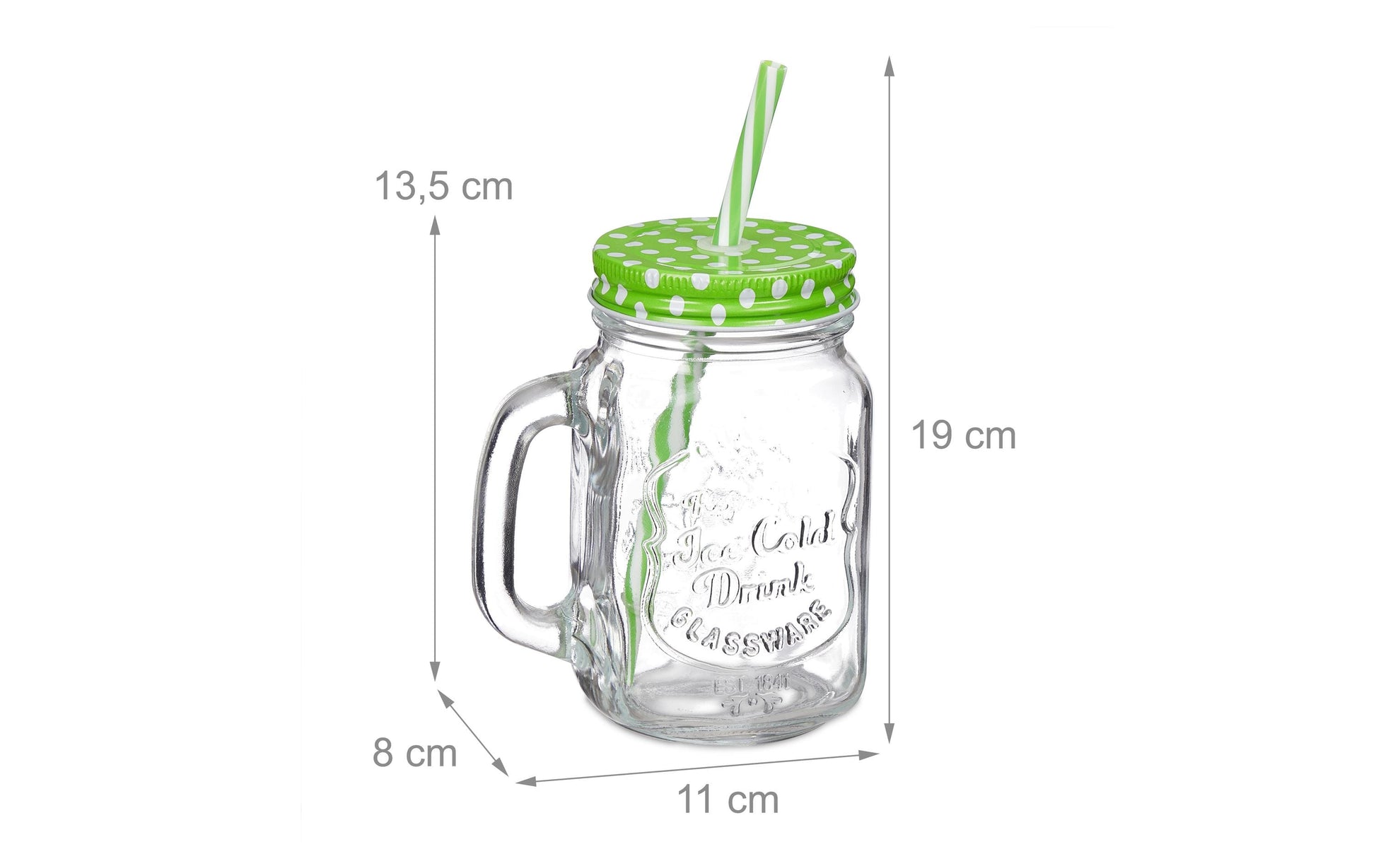 Relaxdays Trinkglas – 8er Set, 500 ml, 11,0 × 8,0 × 13,5 cm, Glas, Mehrfarbig, mit Strohhalm