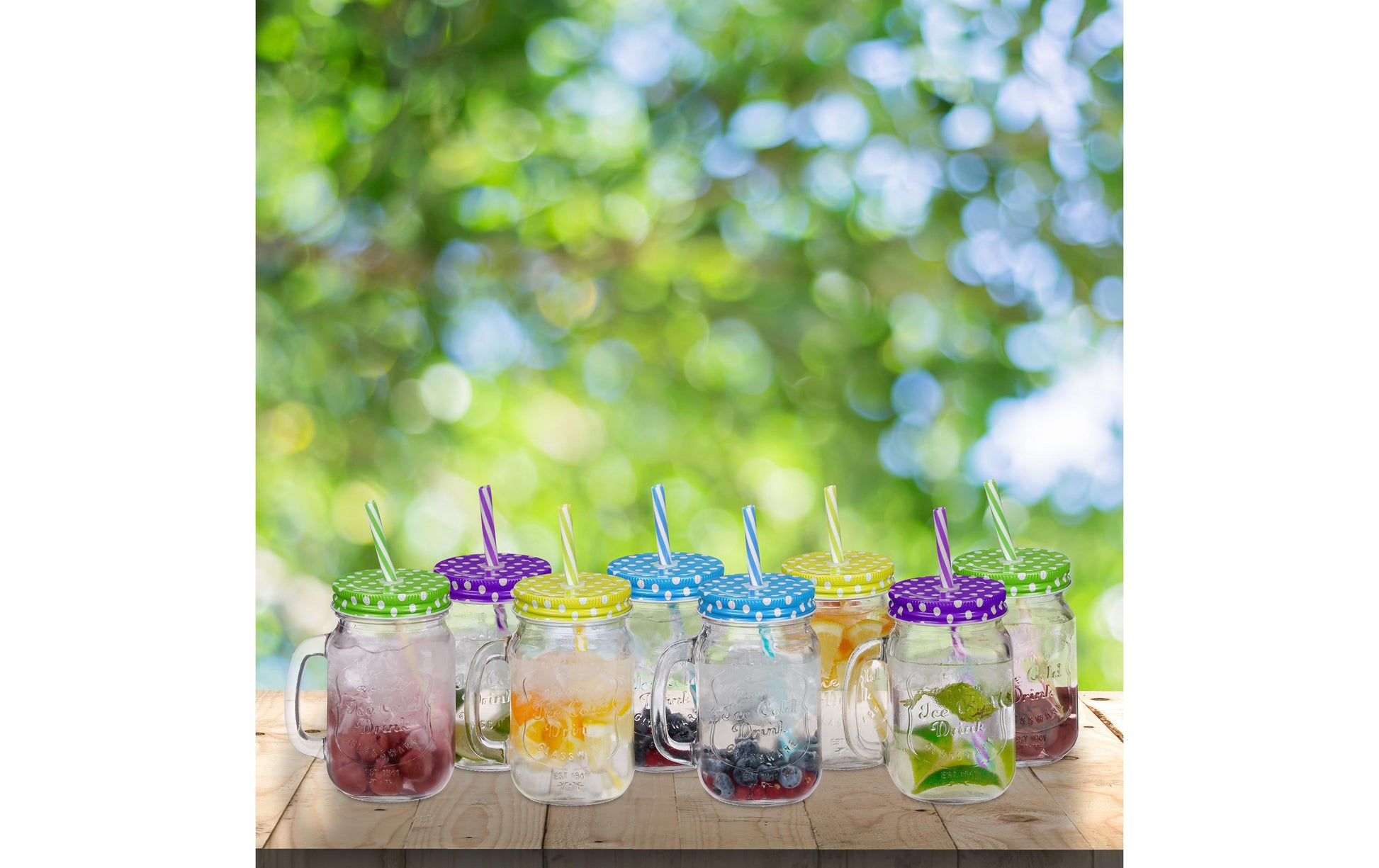 Relaxdays Trinkglas – 8er Set, 500 ml, 11,0 × 8,0 × 13,5 cm, Glas, Mehrfarbig, mit Strohhalm