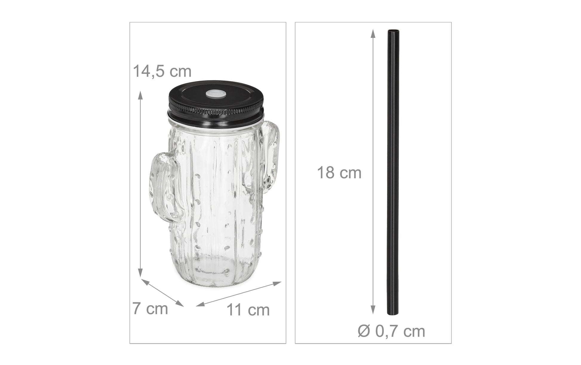 Relaxdays Trinkkrug – 8er Set, 500 ml, 11,0 × 7,0 × 14,5 cm, Glas, Schwarz/Transparent, mit Halm