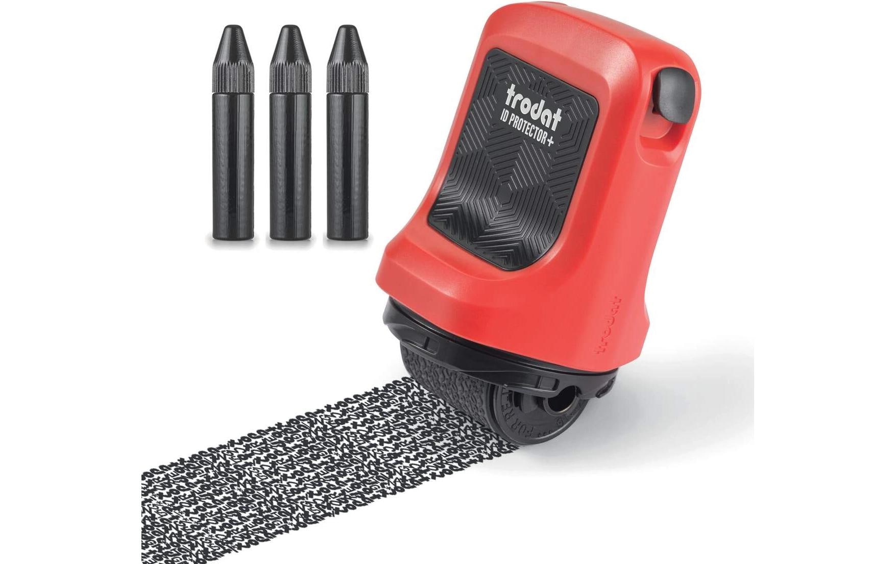 Trodat Adressschutz-Roller ID Protector – inkl. 3 Nachfülltinten (Schwarz, Feuerrot)