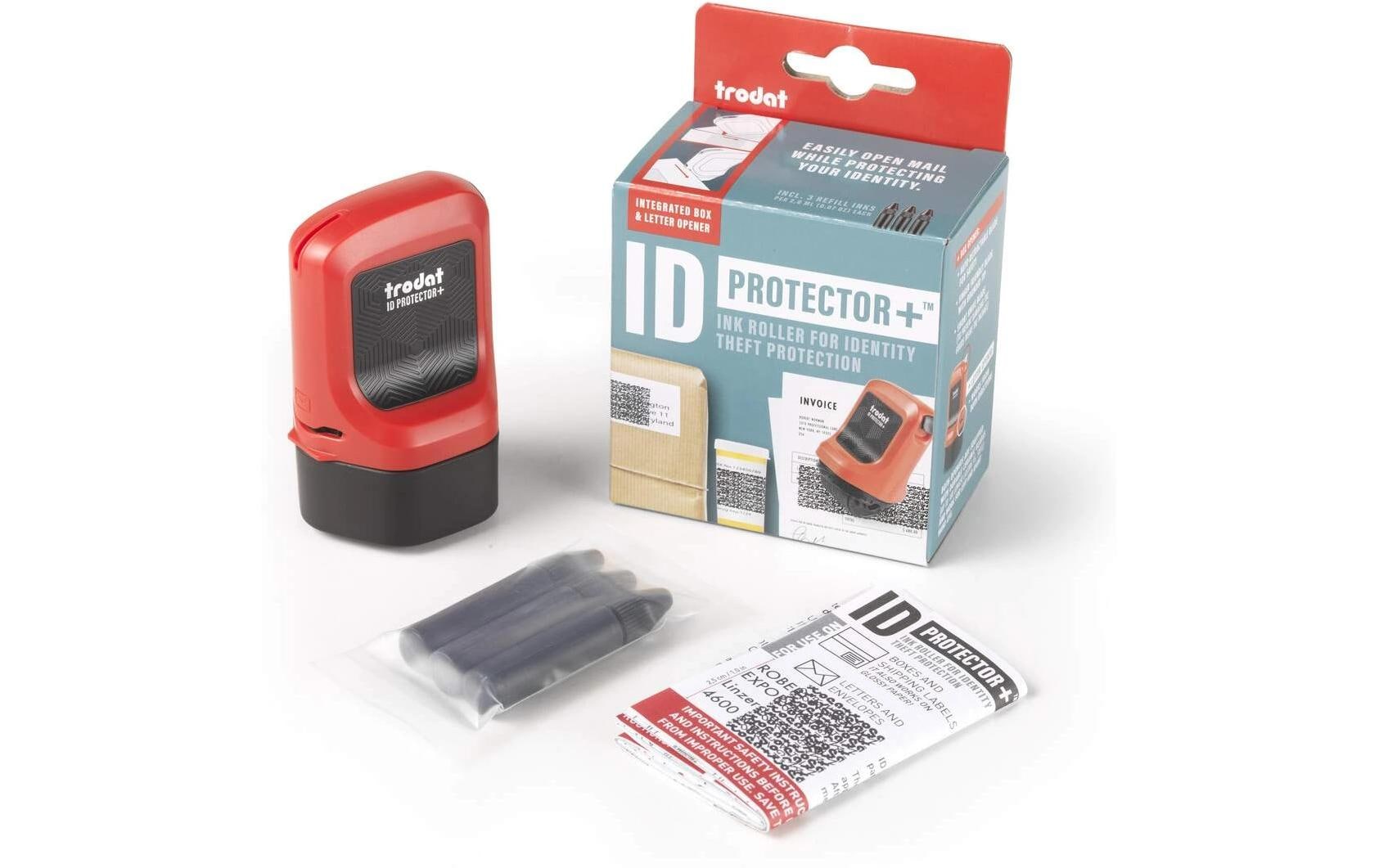 Trodat Adressschutz-Roller ID Protector – inkl. 3 Nachfülltinten (Schwarz, Feuerrot)