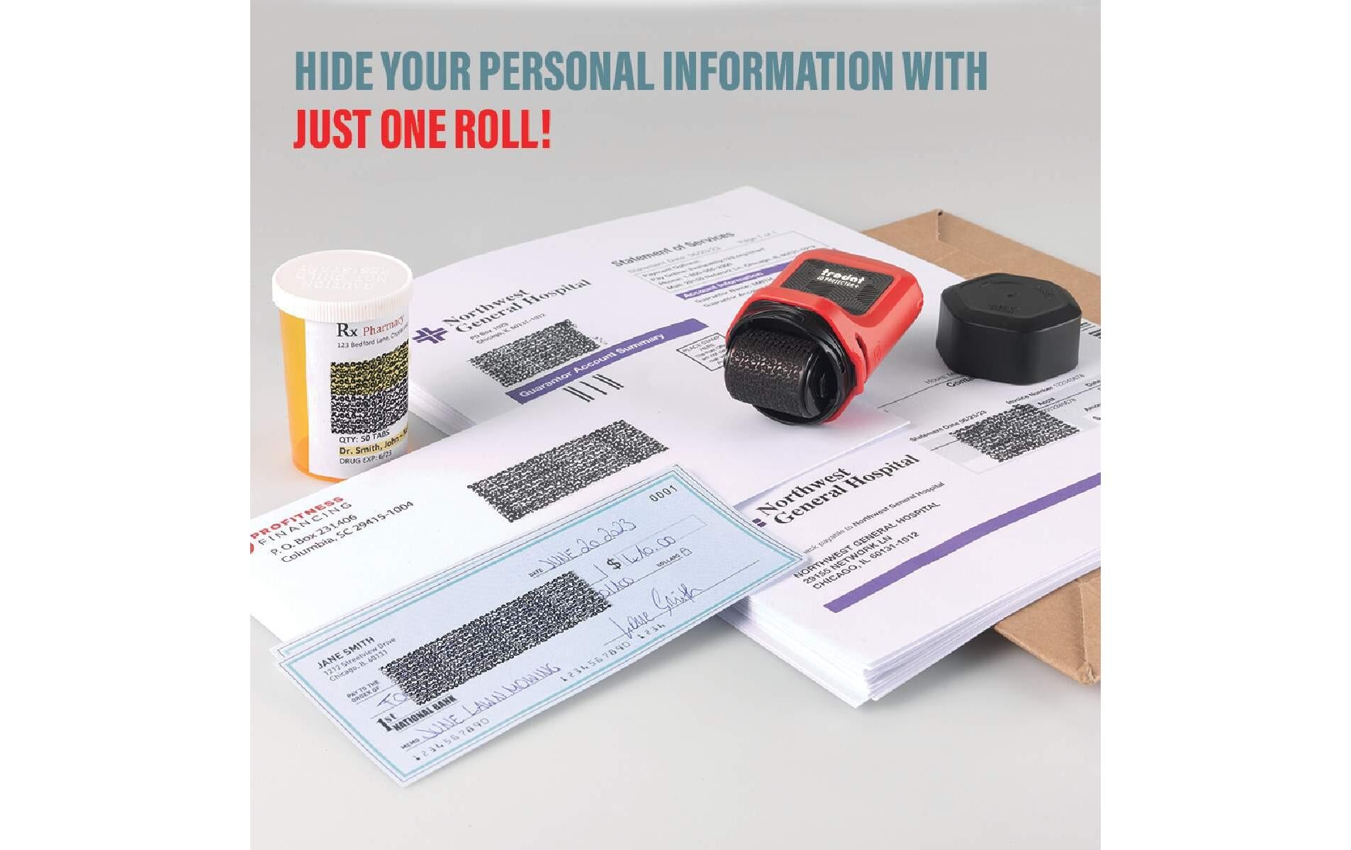 Trodat Adressschutz-Roller ID Protector – inkl. 3 Nachfülltinten (Schwarz, Feuerrot)