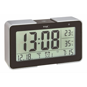 TFA-Dostmann TFA Dostmann Melody Digitalwecker – Funk, Thermometer, USB, 13,4 × 7,8 × 3,6 cm, silber, Kunststoff
