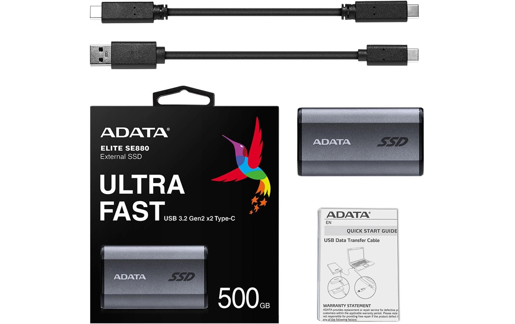ADATA Flash SE880 Speichergerät – 500 GB, USB Typ-C (3.2 Gen 2x2), Lesen 2000 MB/s, Schreiben 2000 MB/s