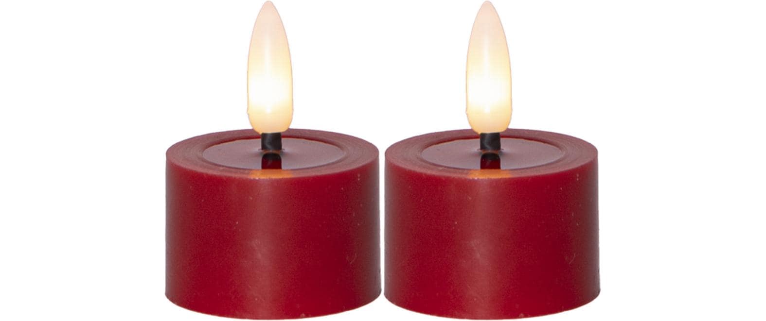 Star Trading LED-Teelicht – 2er Pack, Ø 4 × 5 cm, 0,01 W, Warmweiss, Rot, Timer