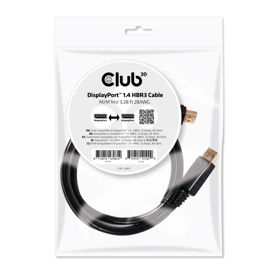 CLUB3D DisplayPort-zu-DisplayPort Anschlusskabel – 1 m, DisplayPort 1.4, Schwarz