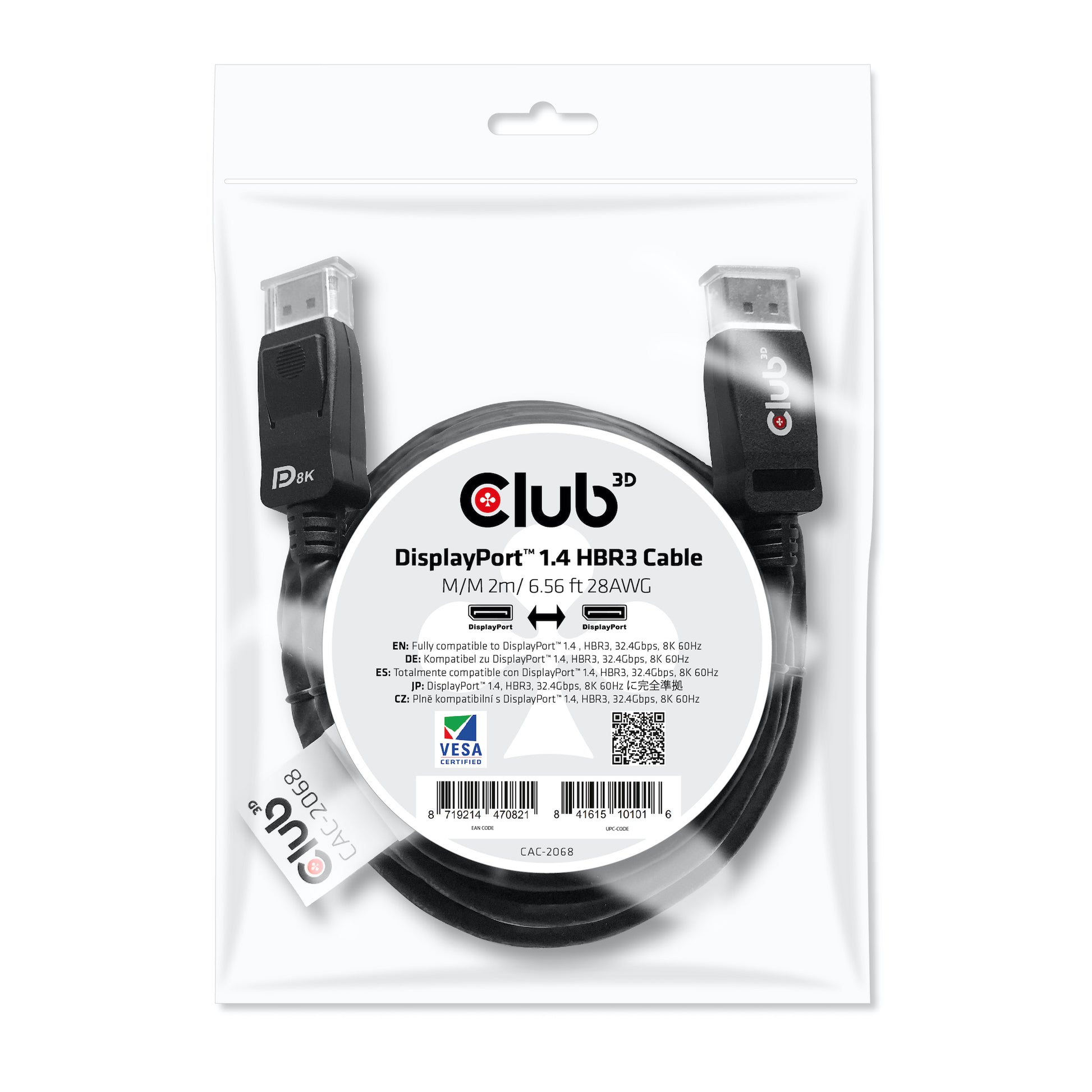 CLUB3D Club 3D DisplayPort Kabel DP 1.4 8K 60 Hz – 2 m – verriegelbar