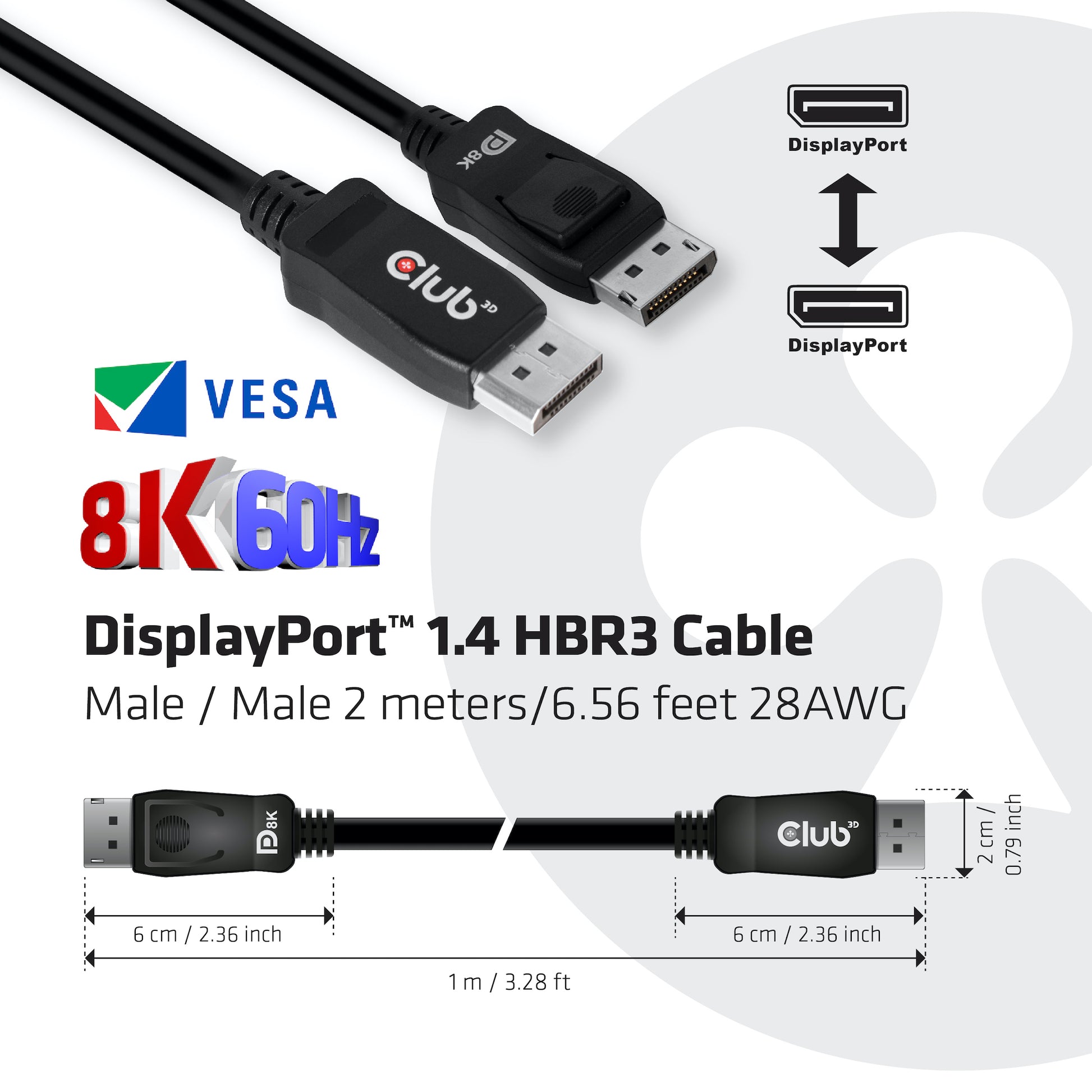 CLUB3D Club 3D DisplayPort Kabel DP 1.4 8K 60 Hz – 2 m – verriegelbar