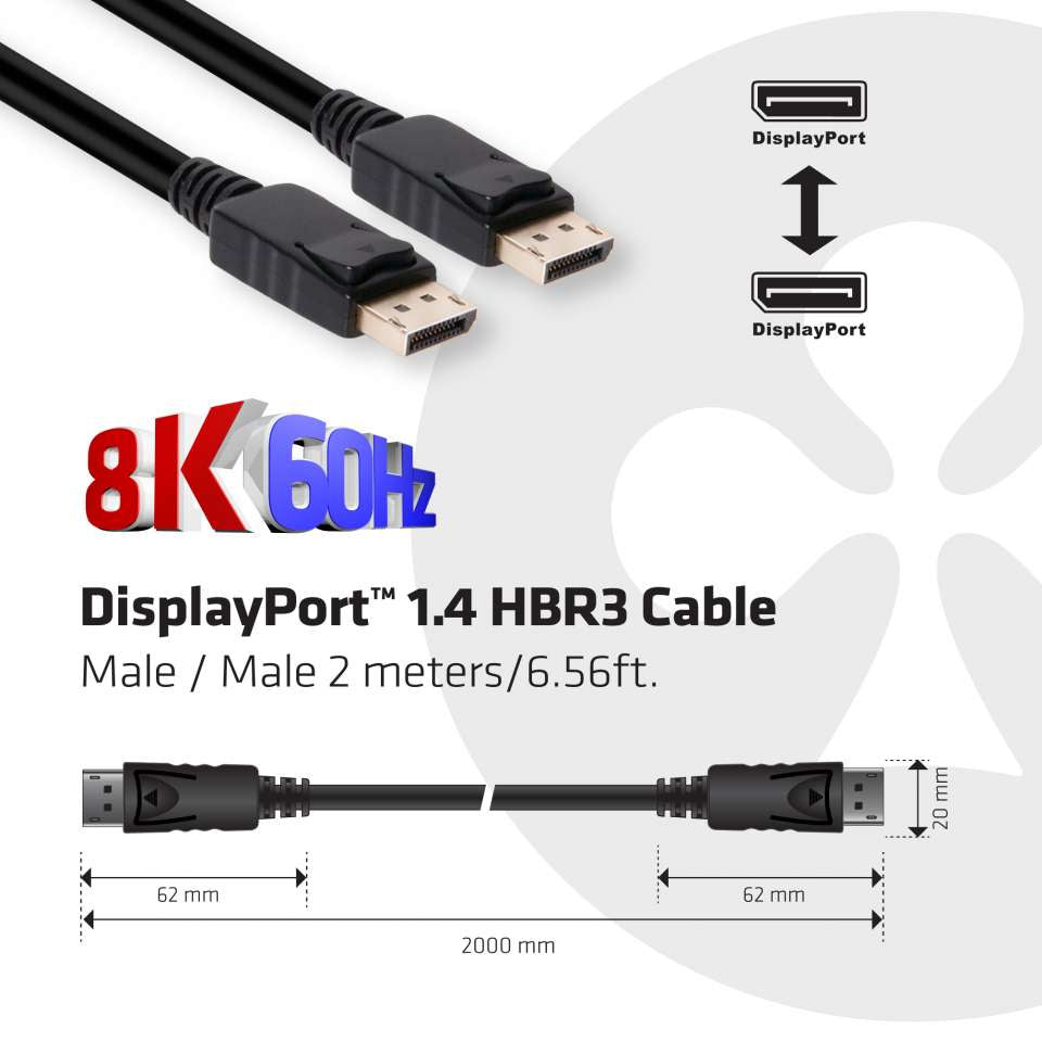 CLUB3D Club 3D DisplayPort Kabel DP 1.4 8K 60 Hz – 2 m – verriegelbar