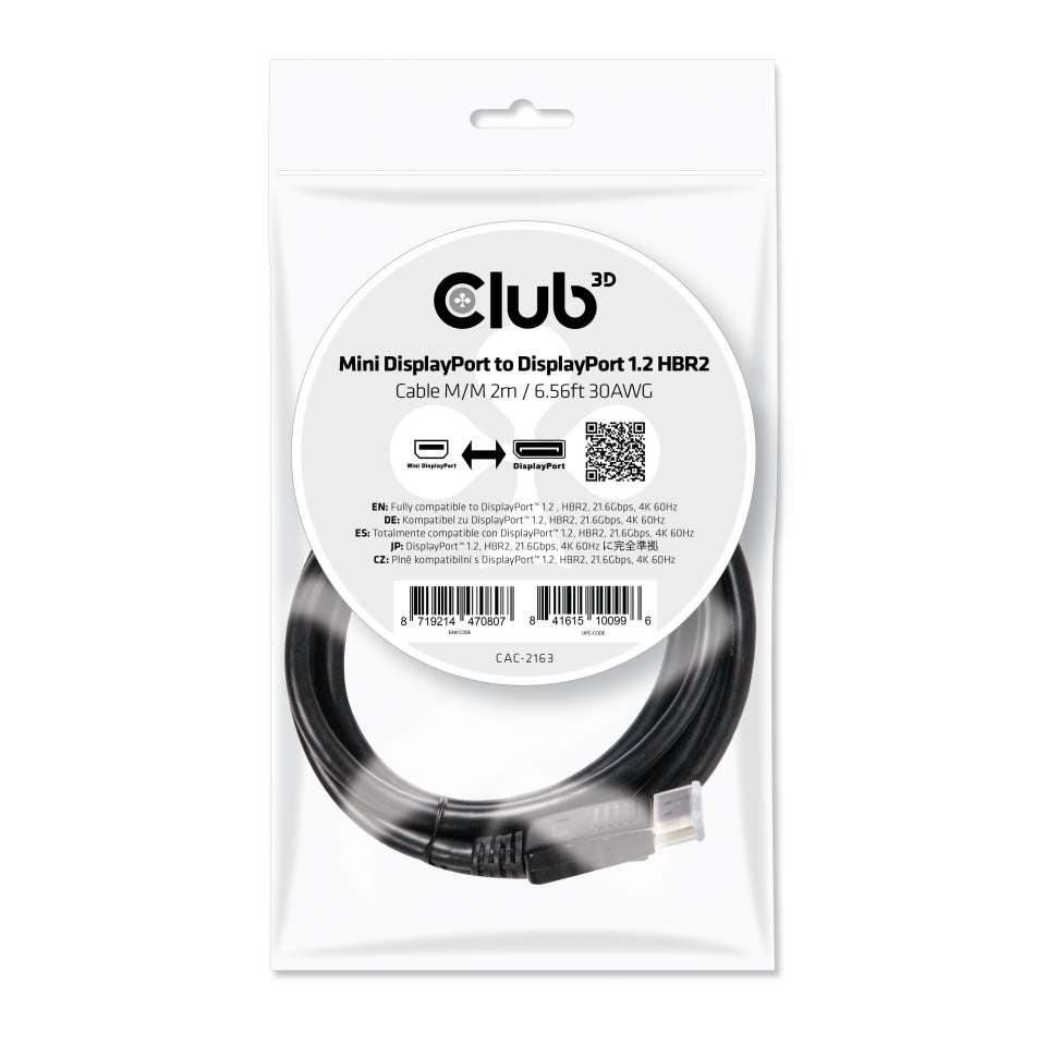 CLUB3D Mini DisplayPort auf DisplayPort Kabel DP 1.2 4K 60 Hz – 2 m