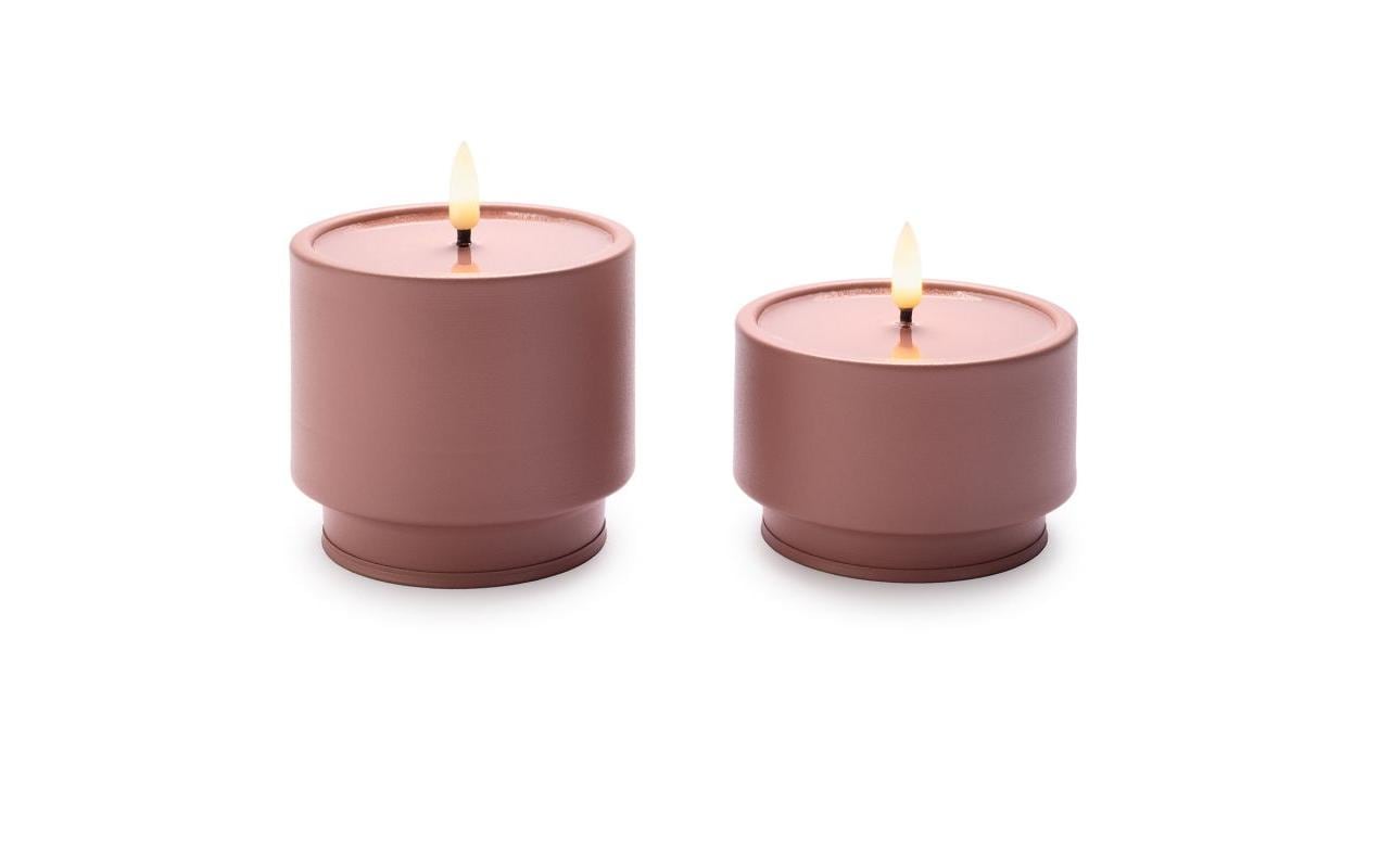 STT Kerzen-Set – Ø 9 × 8,5 cm – Metall, malve – 2-teilig, LED