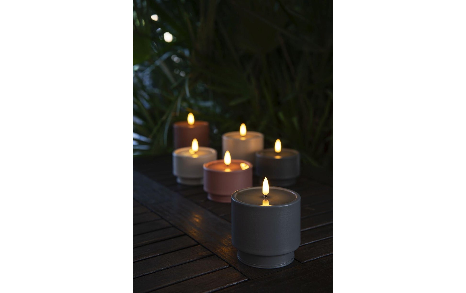 STT Kerzen-Set – Ø 9 × 8,5 cm – Metall, malve – 2-teilig, LED