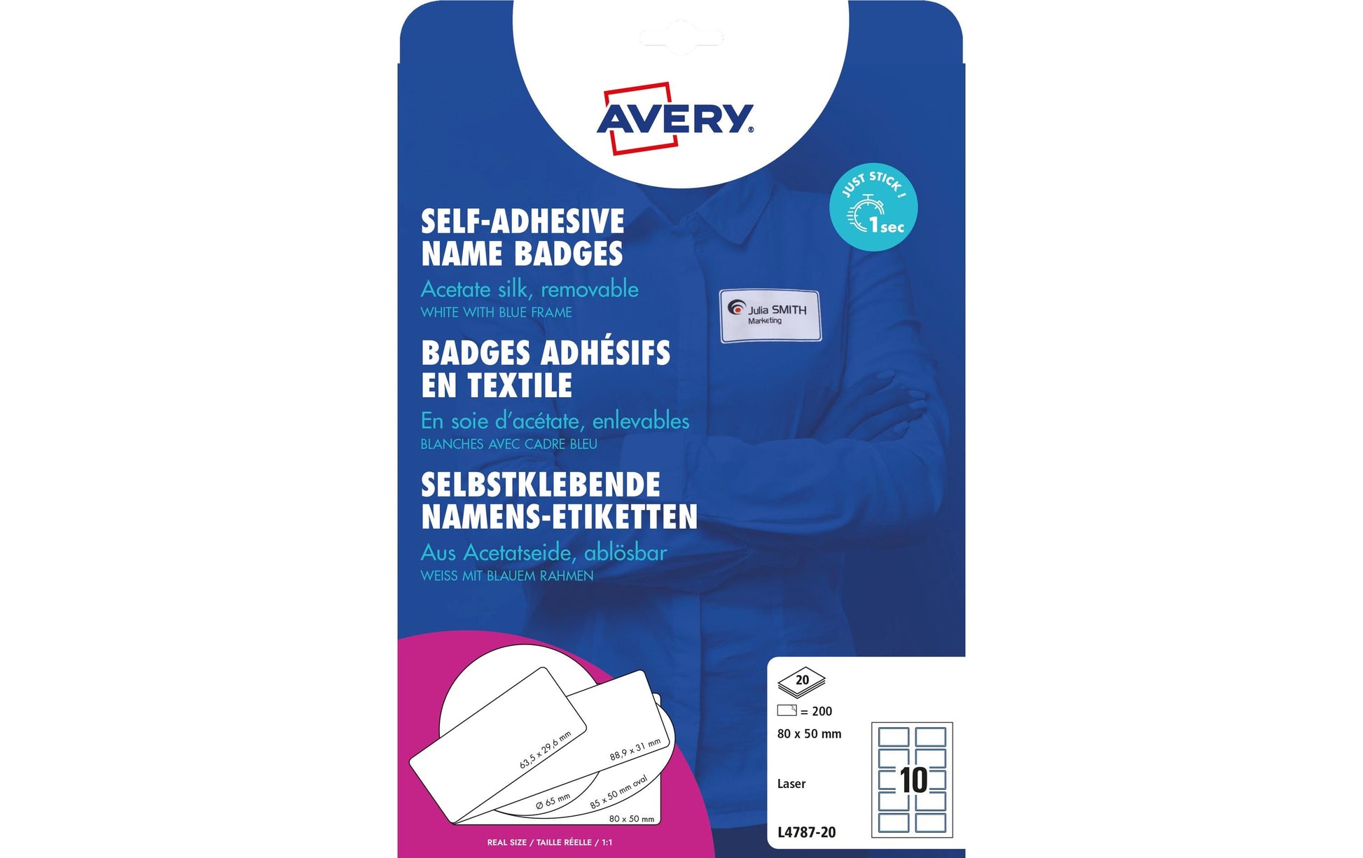 Avery Zweckform – Namens-Etiketten, 80 mm × 50 mm, weiss, Acetat, selbstklebend, für Laser