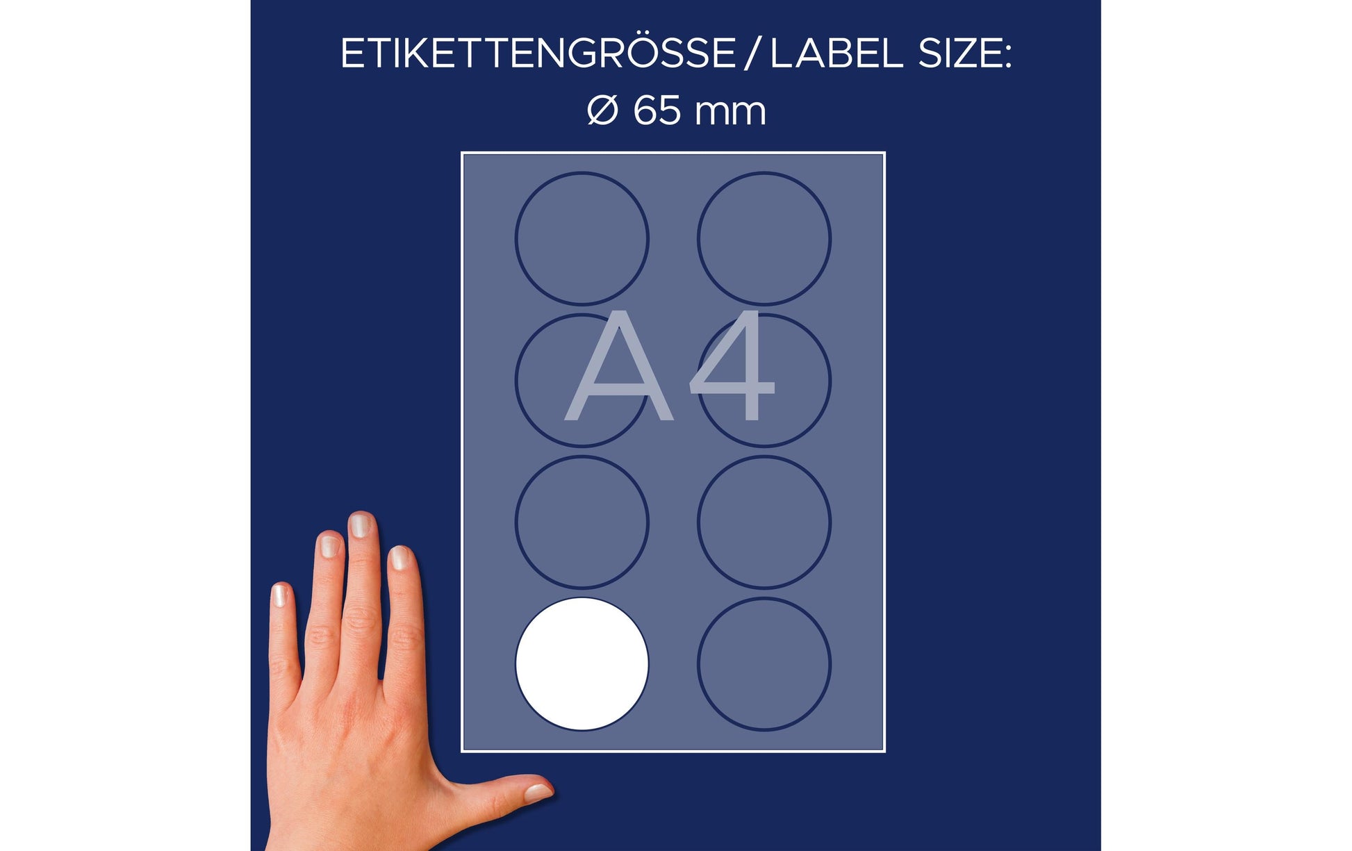 Avery Textiletiketten, Ø 65 mm, weiss, Textil, selbstklebend, wiederablösbar, 160 Etiketten (20 Blatt)