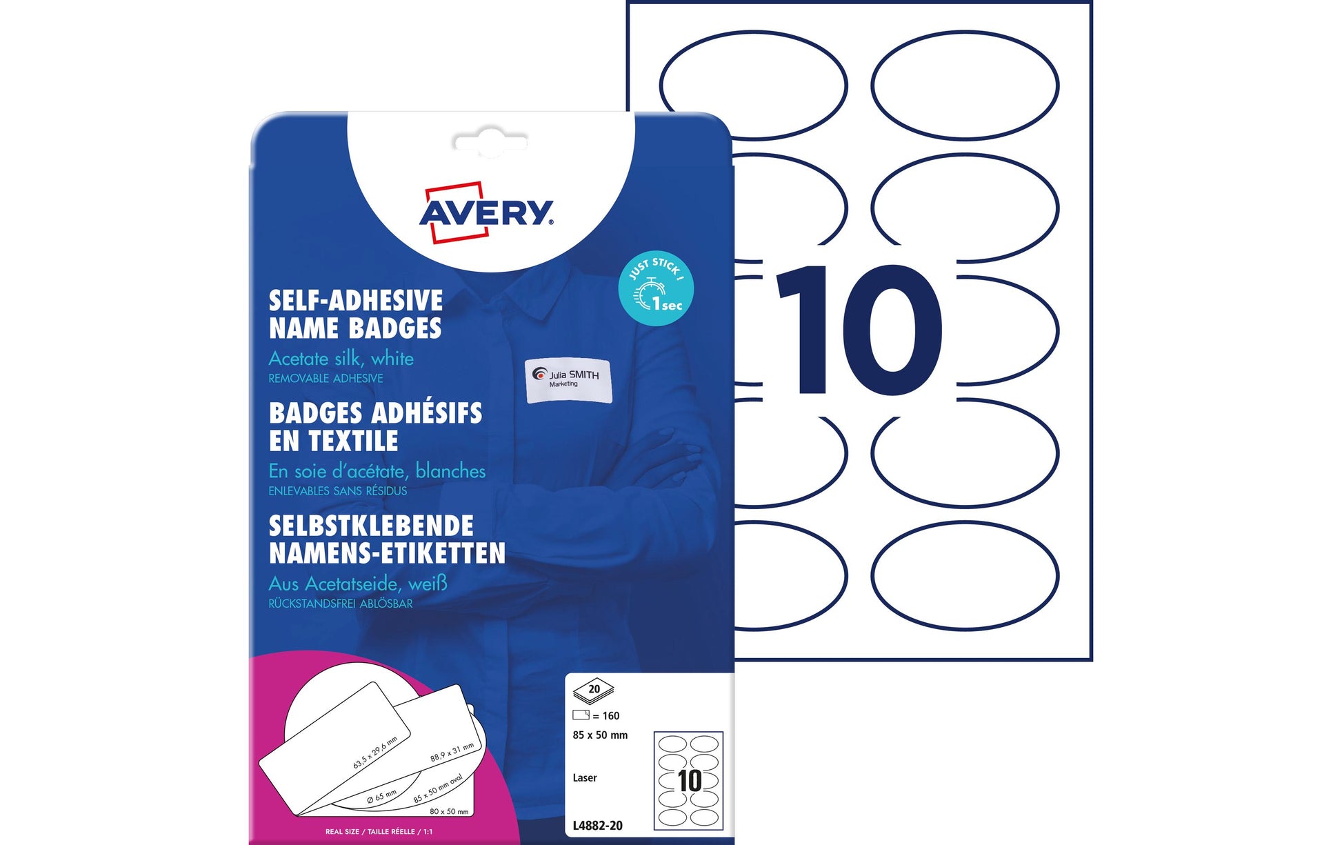 Avery Drucketiketten, 85 mm × 50 mm, weiss, Textil, selbstklebend, wiederablösbar, 200 Etiketten