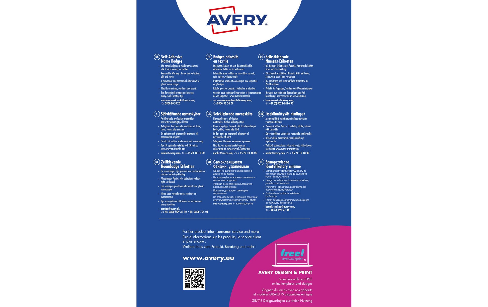 Avery Drucketiketten, 85 mm × 50 mm, weiss, Textil, selbstklebend, wiederablösbar, 200 Etiketten