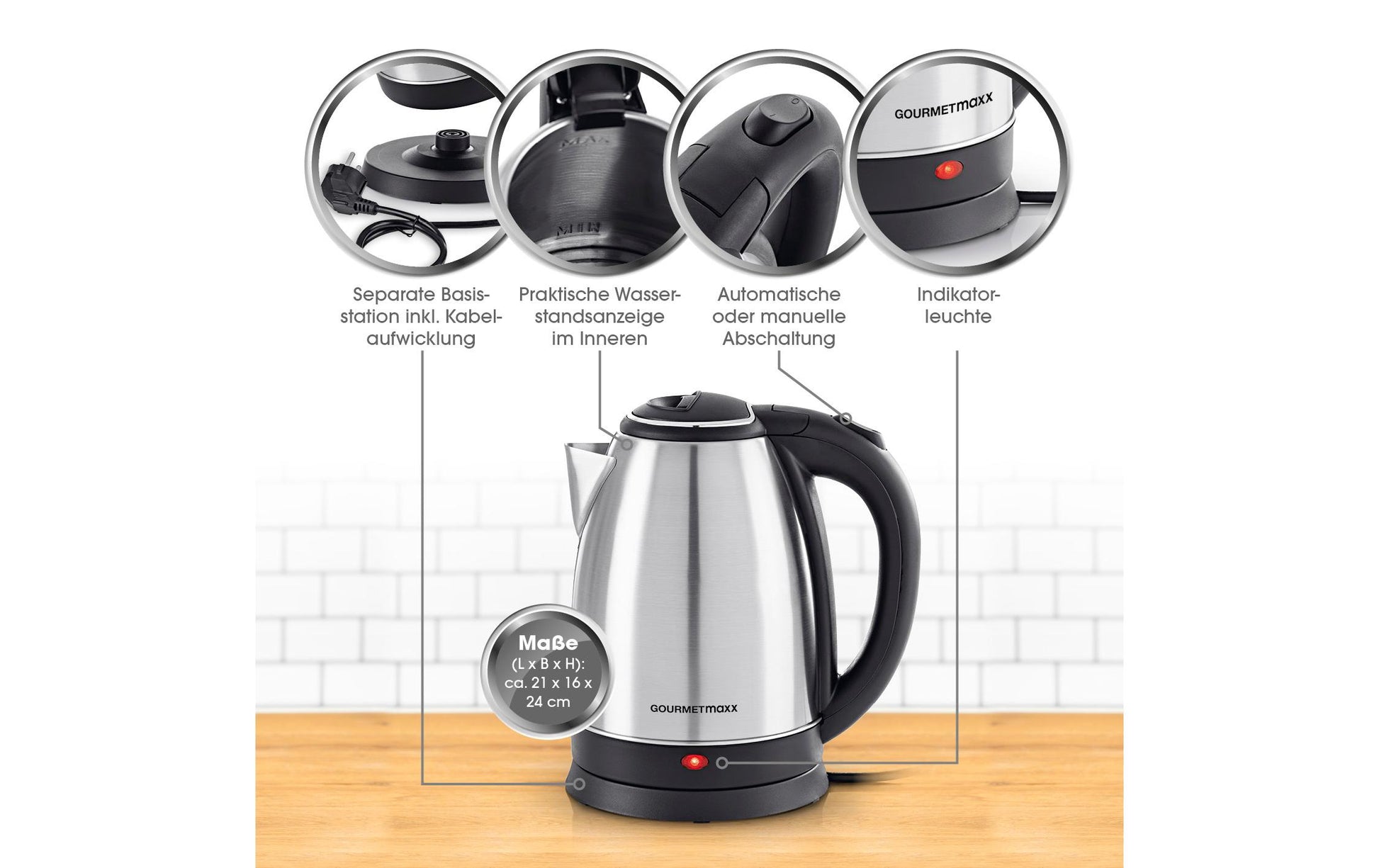 Gourmetmaxx Wasserkocher – 1,8 l, Edelstahl