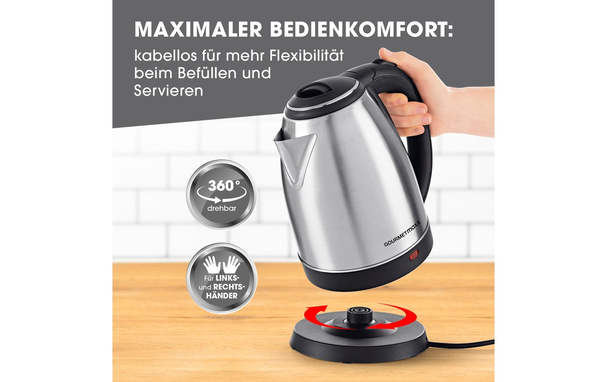 Gourmetmaxx Wasserkocher – 1,8 l, Edelstahl