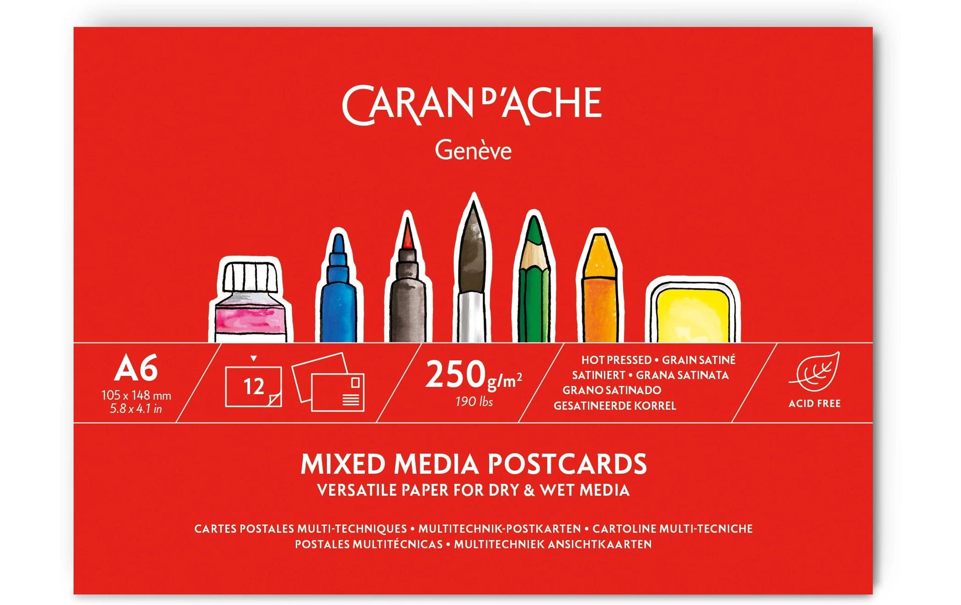 Caran d-Ache Caran d'Ache – Postkartenblock, Papier, 14,8 × 21 cm, Weiss, 12 Blatt